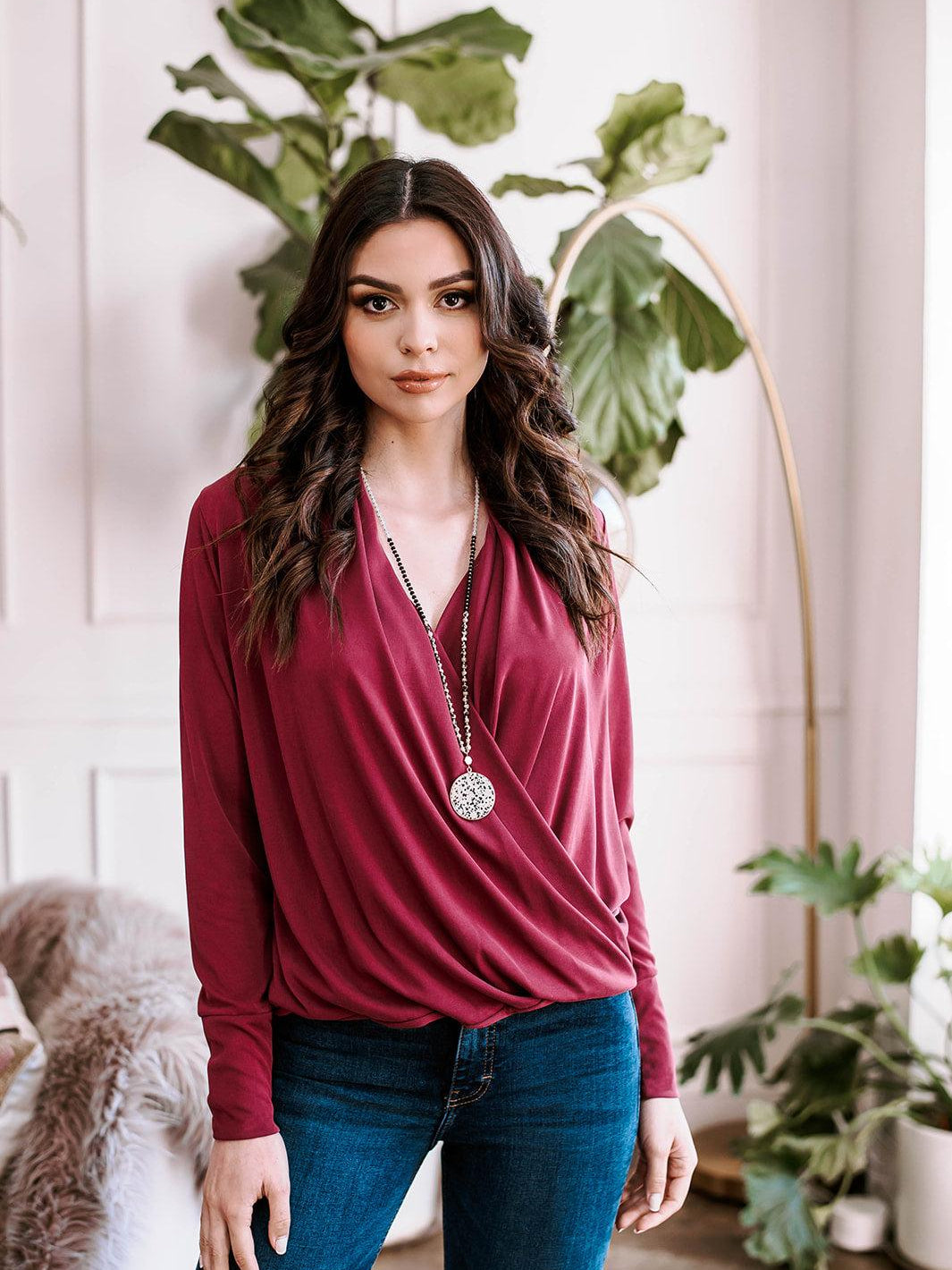 Cabernet Draped Surplice Top-BEST SELLER