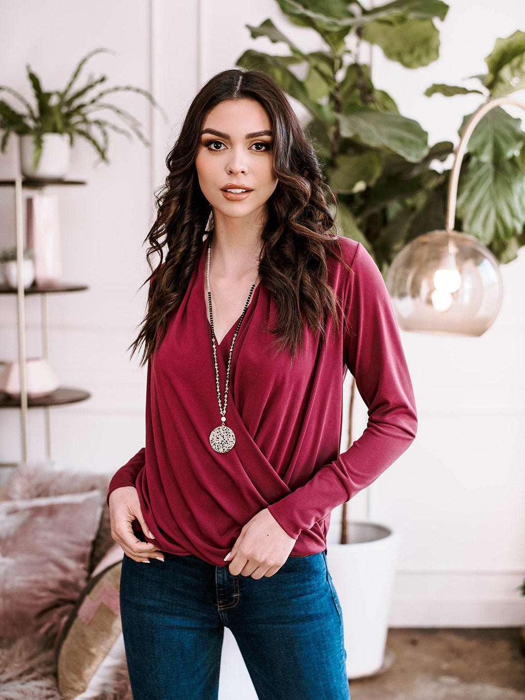 Cabernet Draped Surplice Top-BEST SELLER