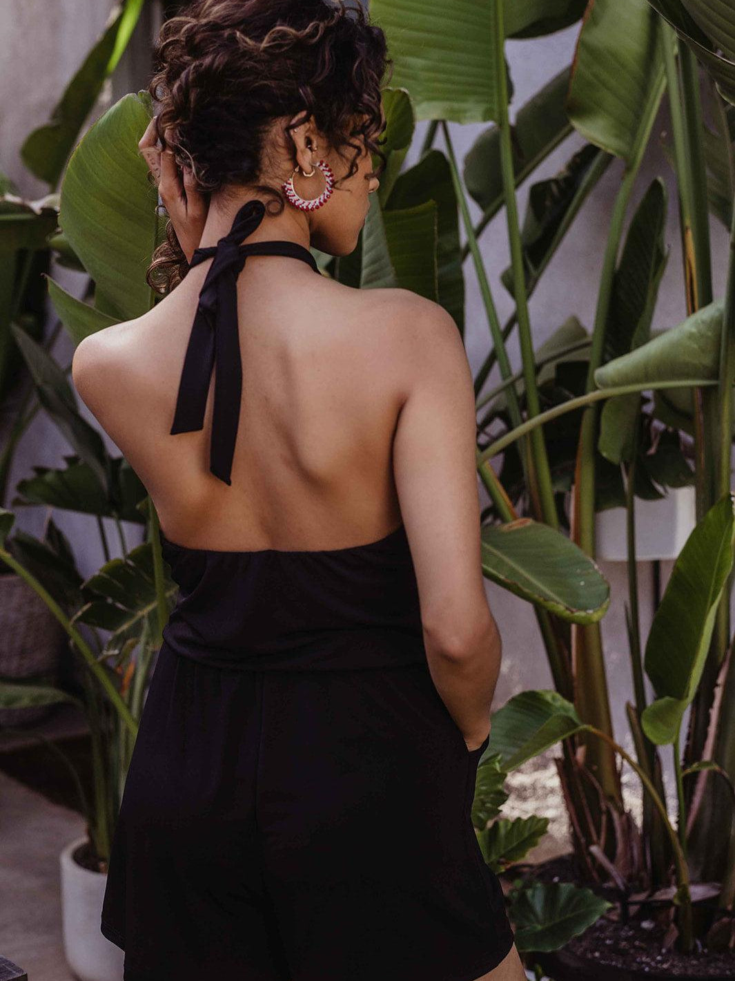 Black Stretch Halter Romper-BEST SELLER