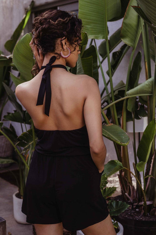 Black Stretch Halter Romper-BEST SELLER