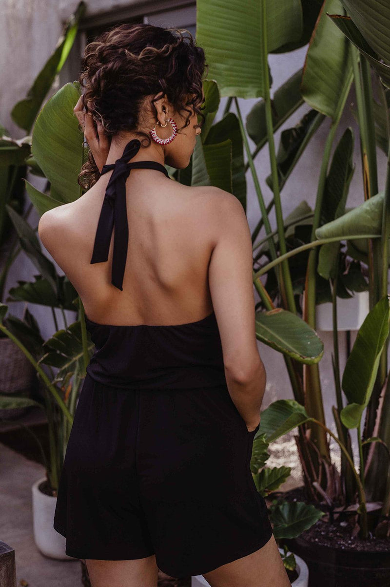 Black Stretch Halter Romper
