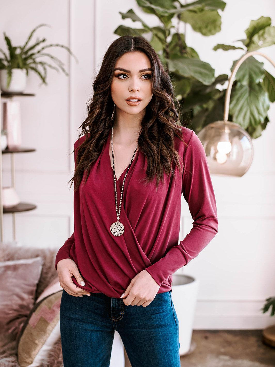 Cabernet Draped Surplice Top-BEST SELLER