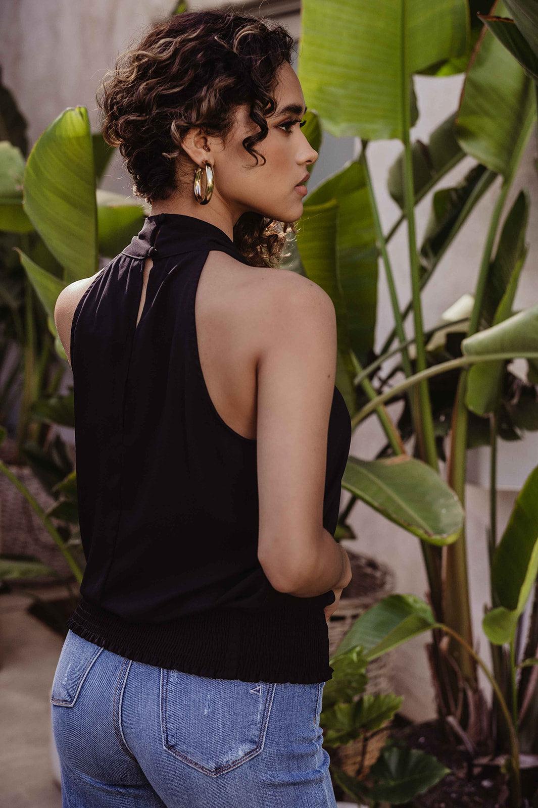 Black Twist Neck Halter Top