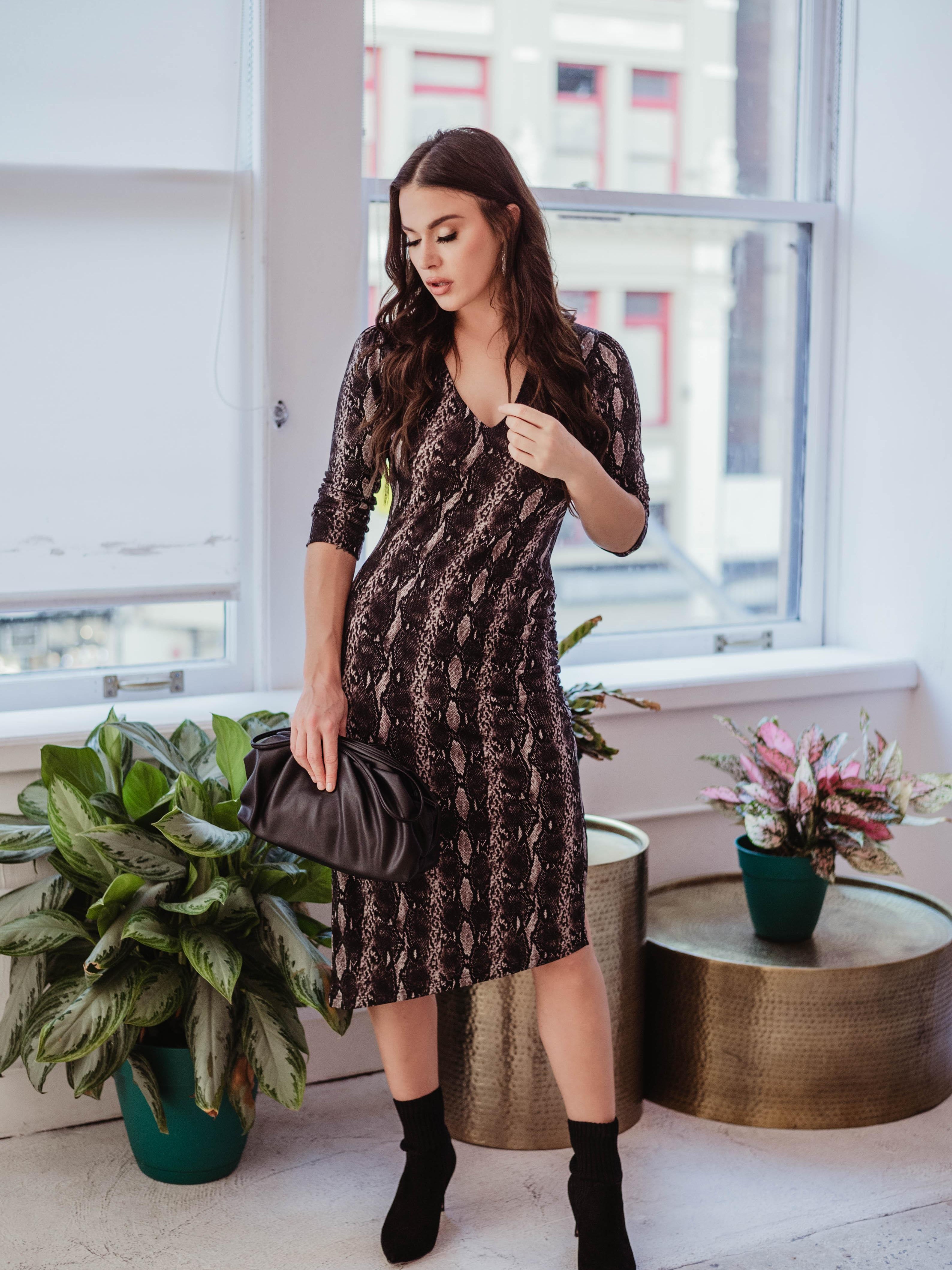 Tricia Snake Asymmetrical Body-con Dress-FINAL SALE