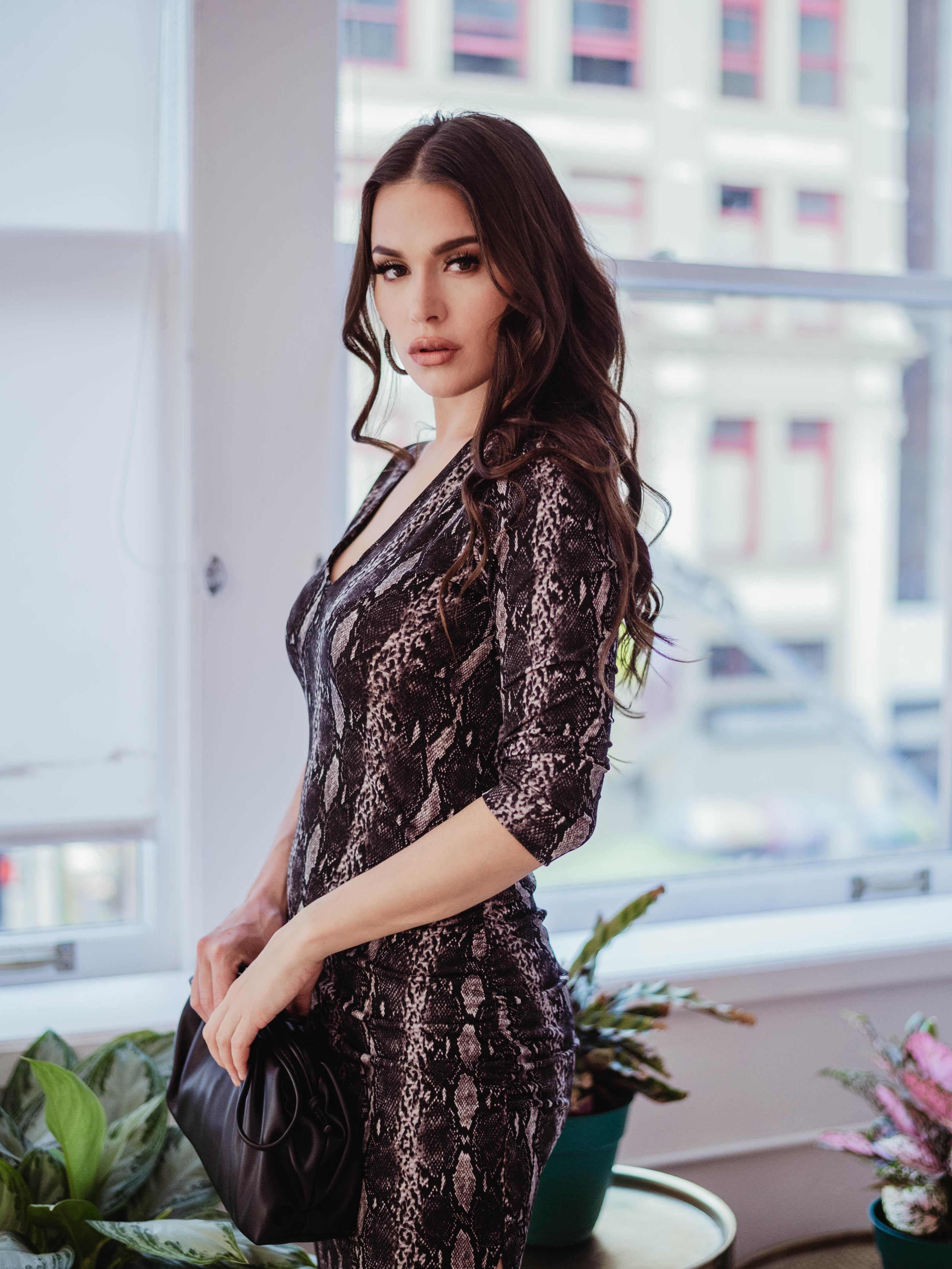 Tricia Snake Asymmetrical Body-con Dress-FINAL SALE