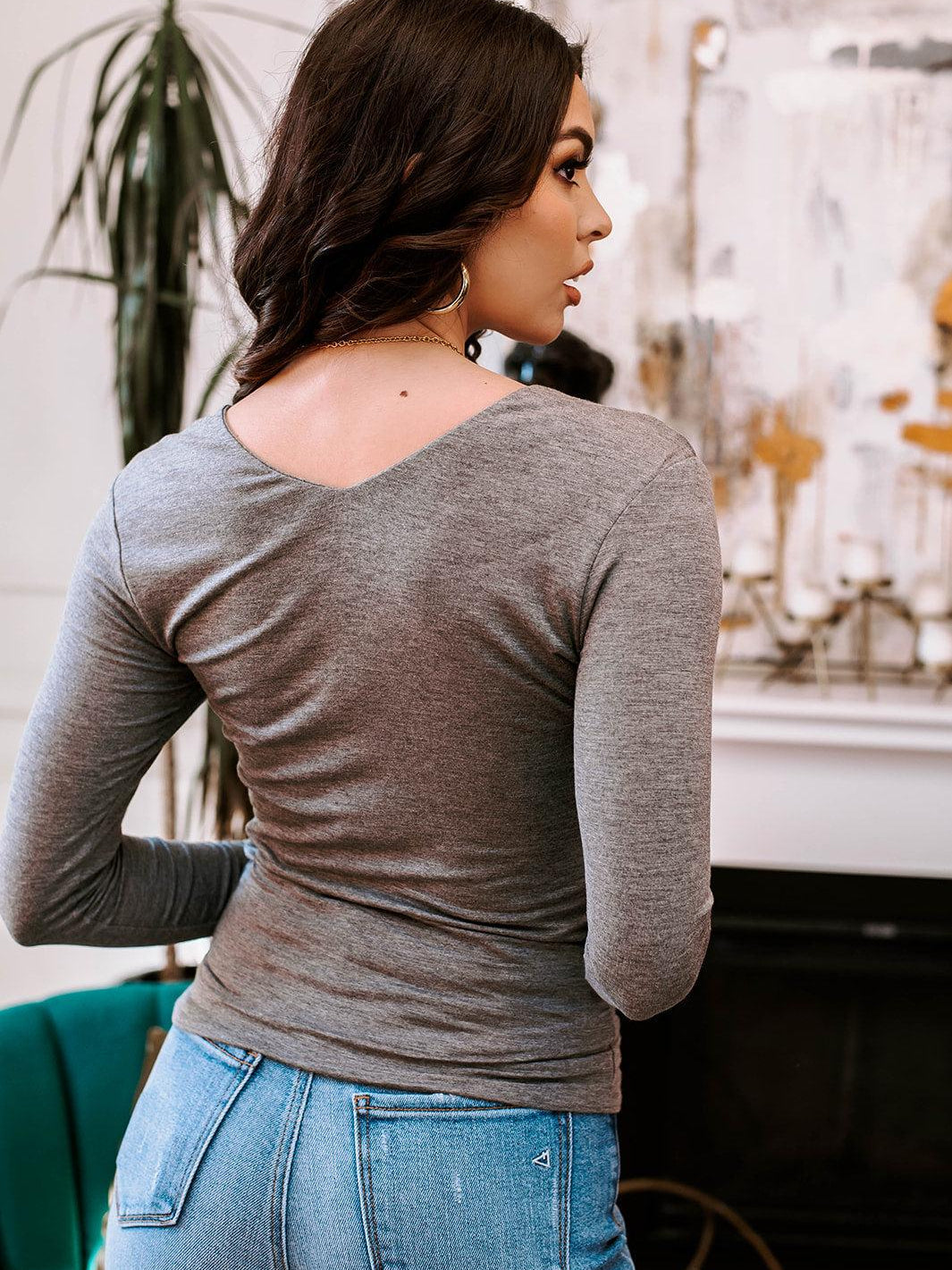 Heather Grey V-Neck Top-FINAL SALE
