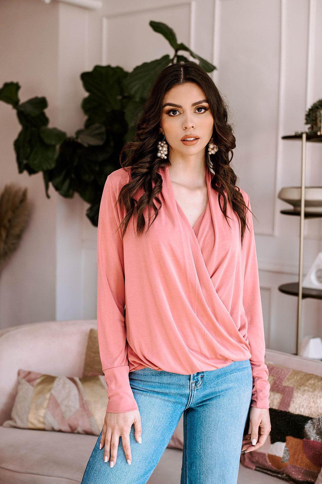 Light Marsala Cupro Draped Surplice Top-BEST SELLER