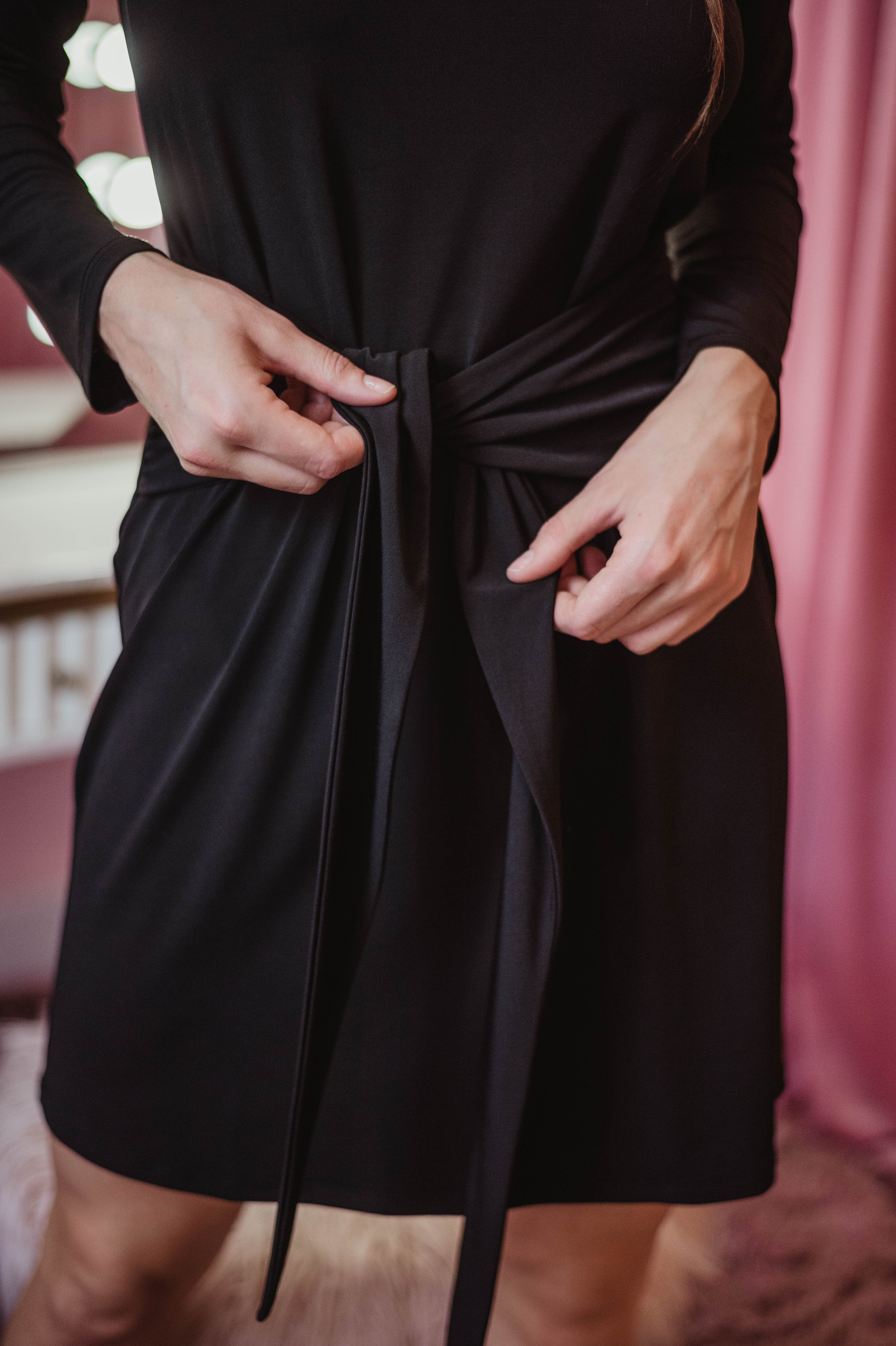 Black Stretch Dress with Tie - FINAL SALE