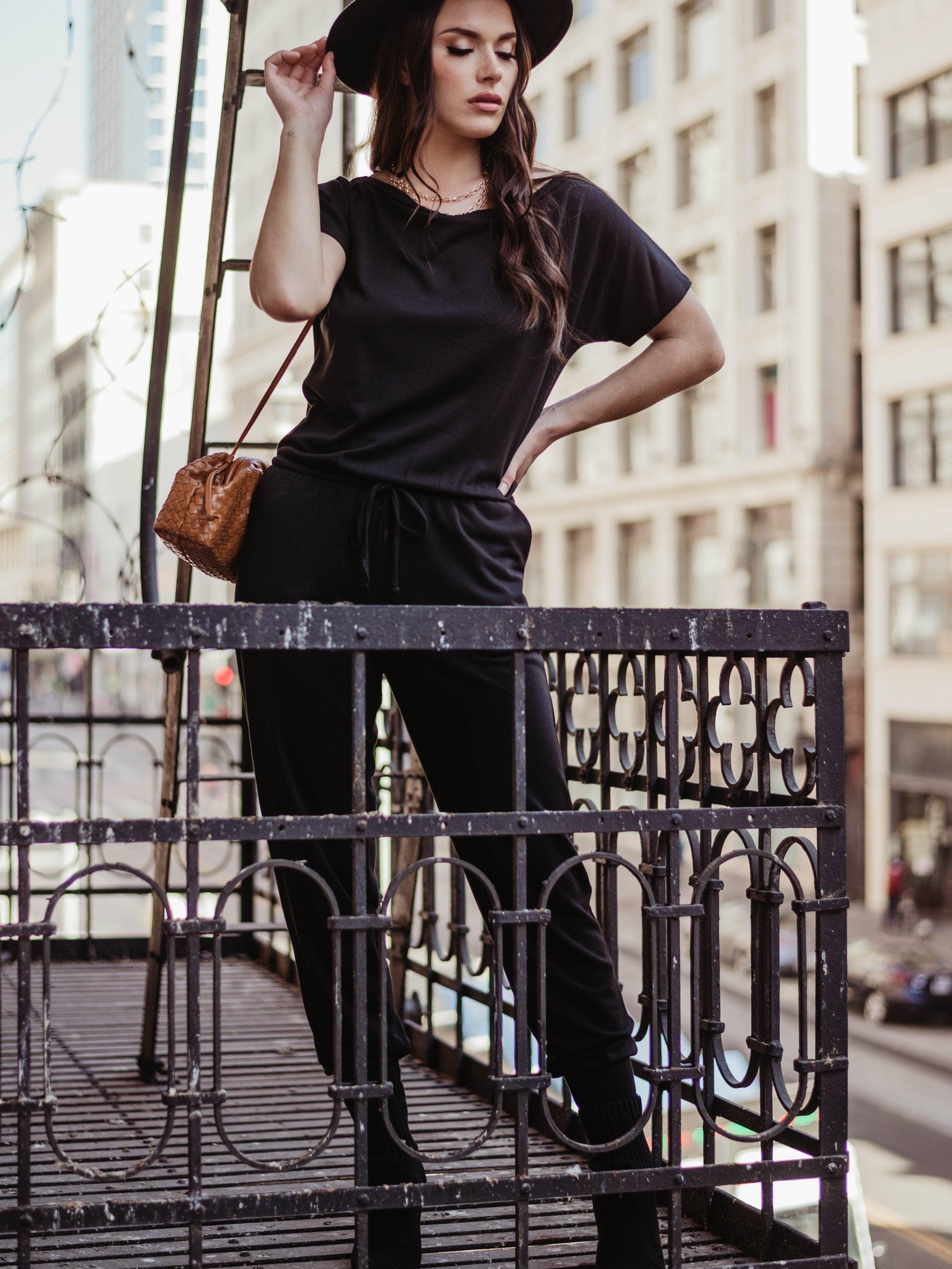 Soft Feel French Terry Jumpsuit-Black - BEST SELLER