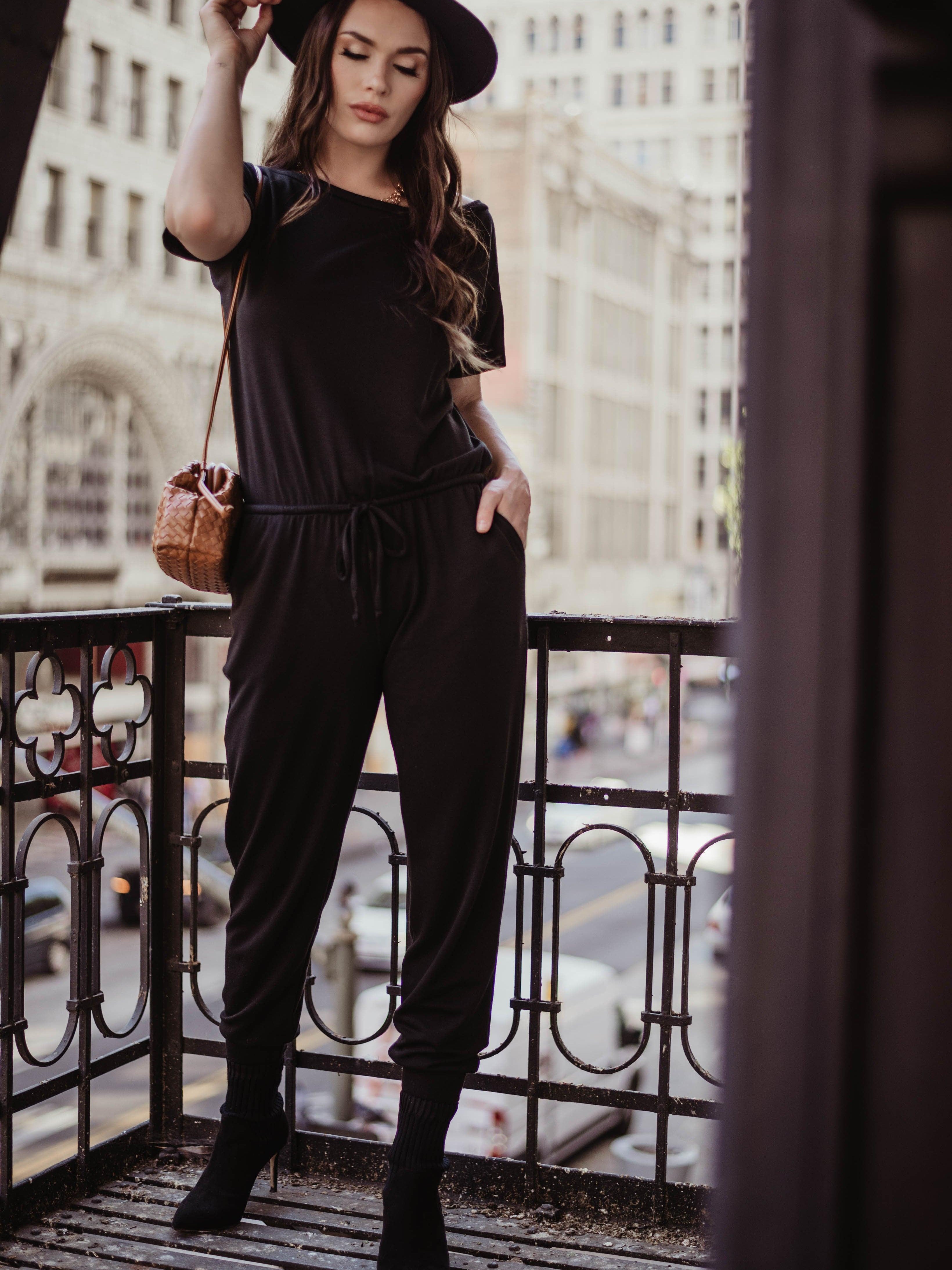 Soft Feel French Terry Jumpsuit-Black - BEST SELLER