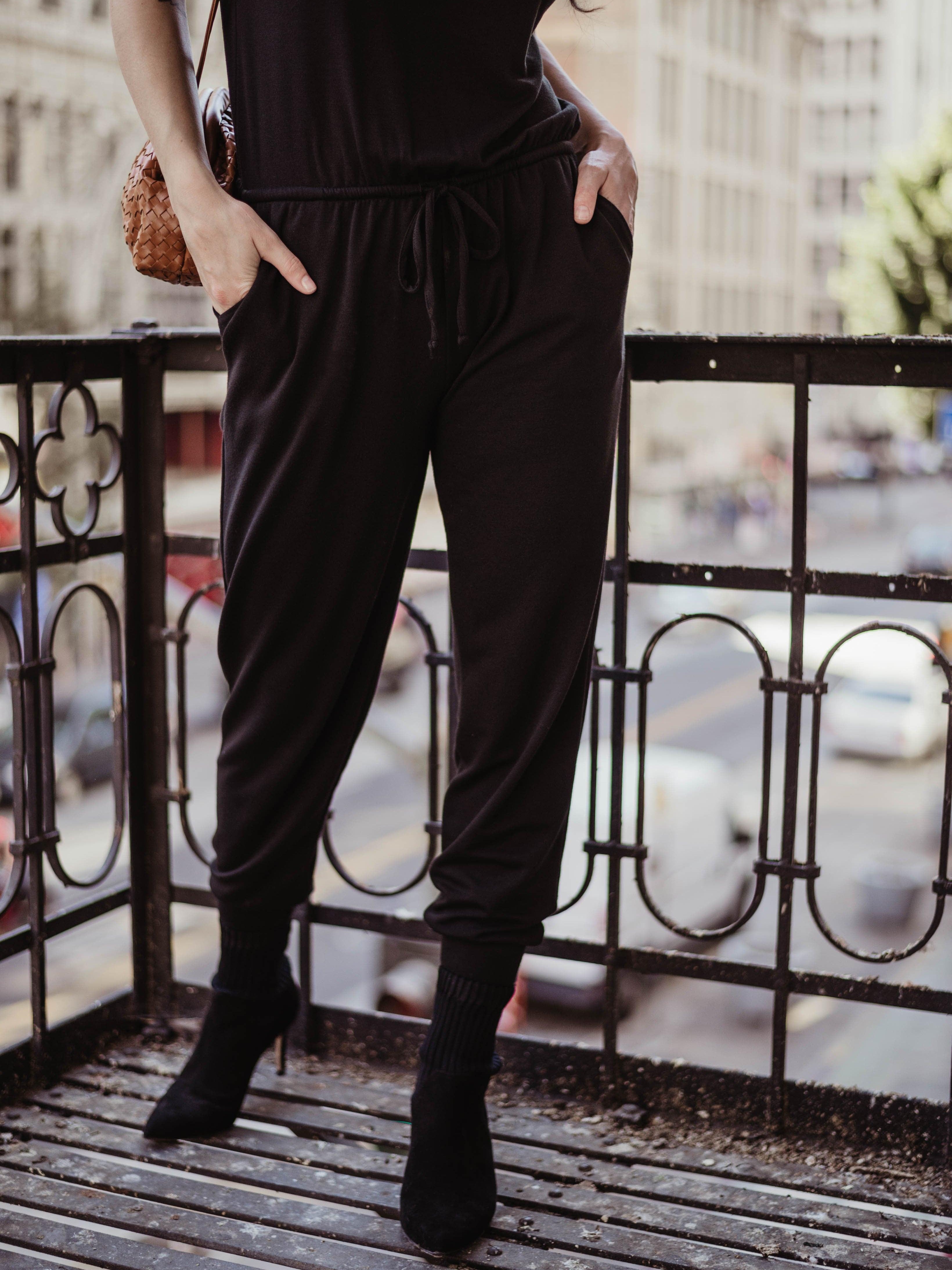 Soft Feel French Terry Jumpsuit-Black - BEST SELLER