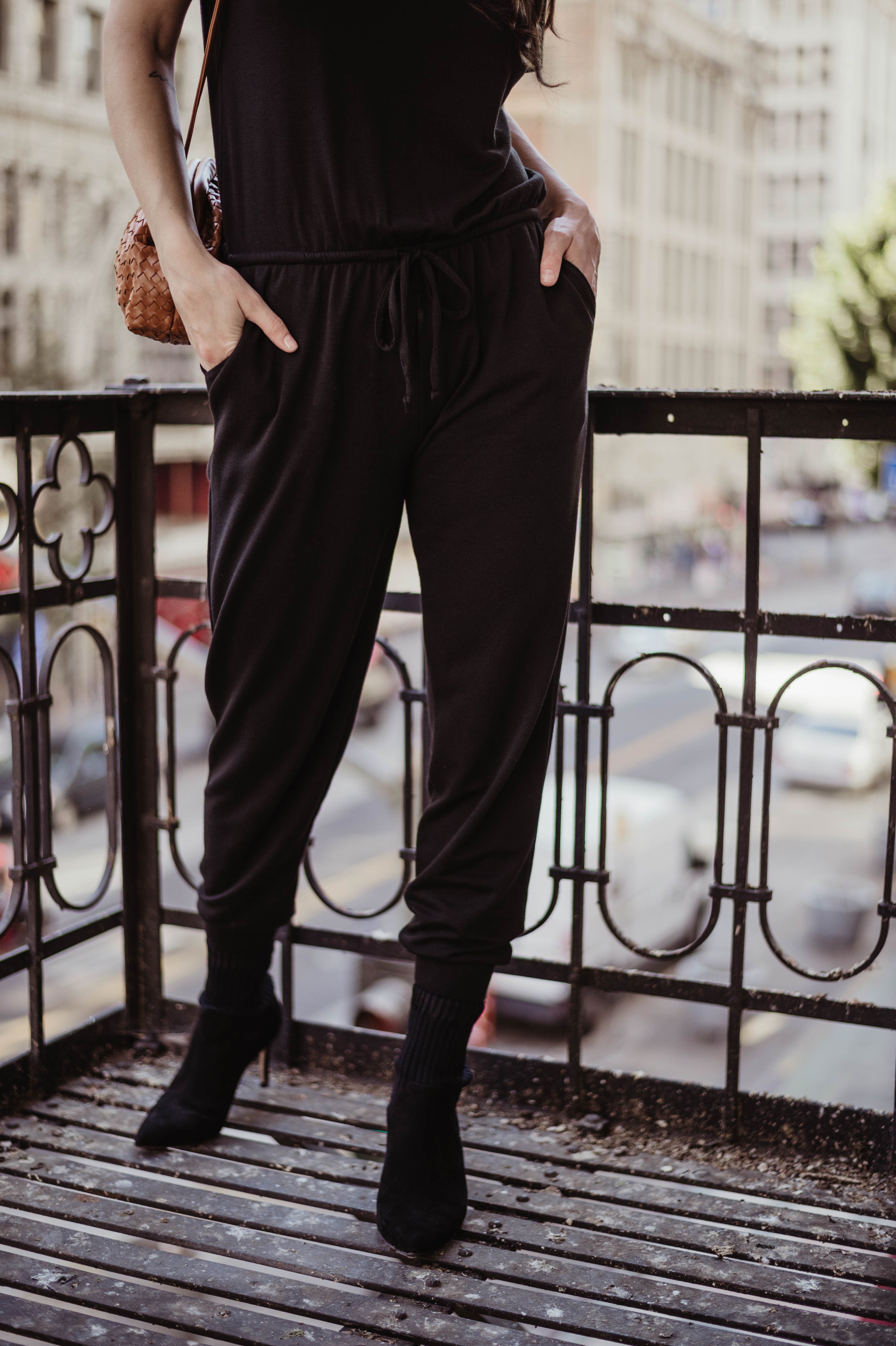 Soft Feel French Terry Jumpsuit-Black - BEST SELLER