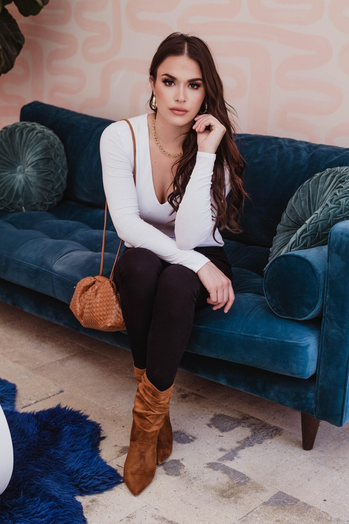 White Lined V-Neck Top-BEST SELLER