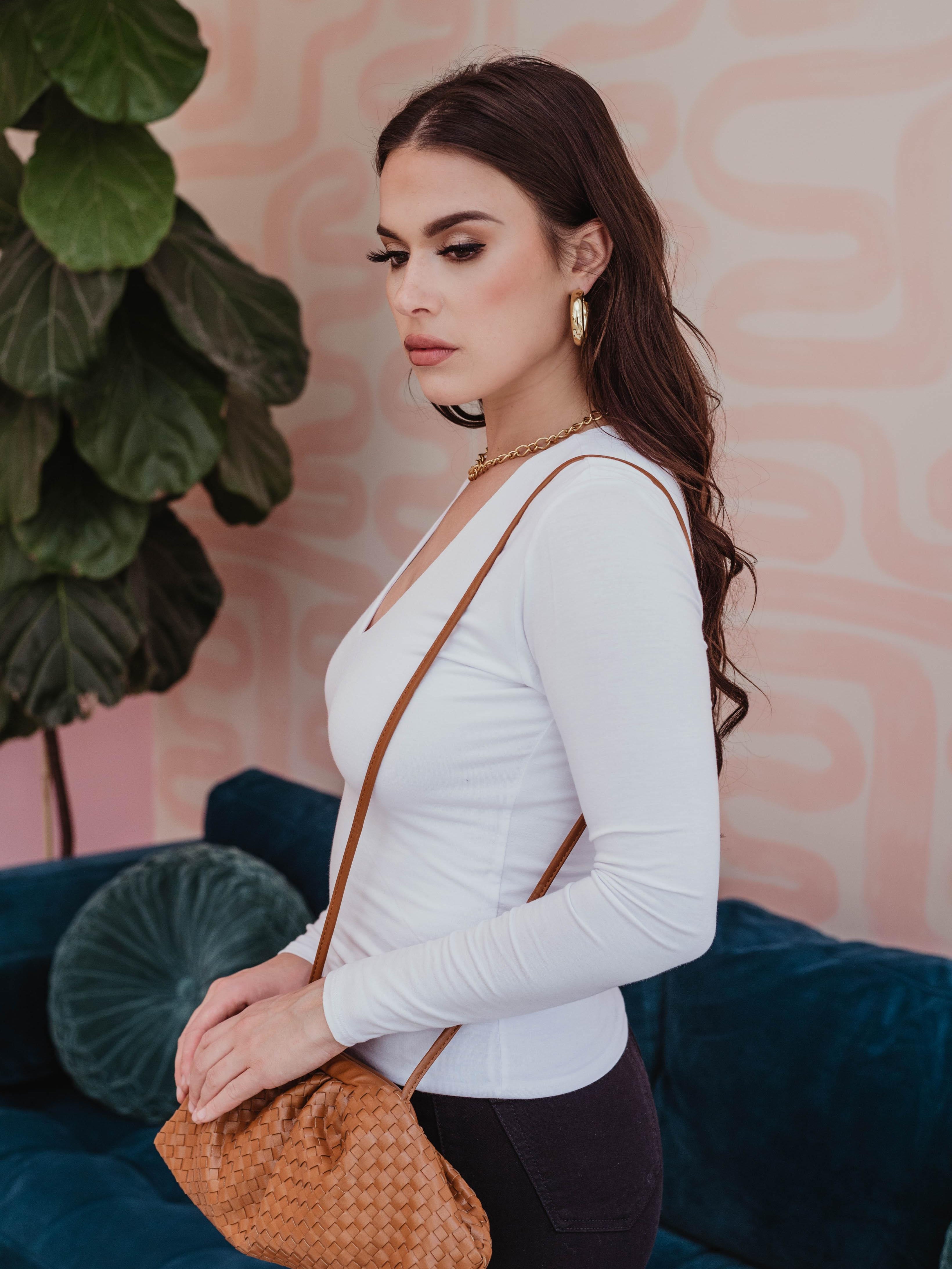 White Lined V-Neck Top-BEST SELLER