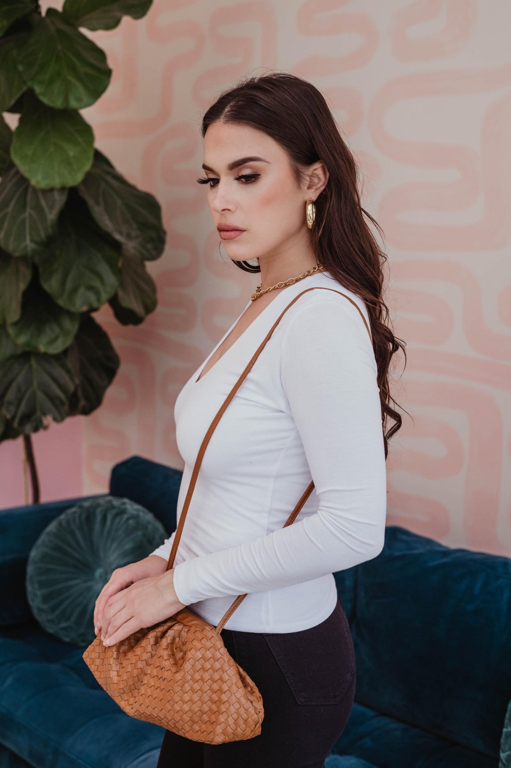 White Lined V-Neck Top-BEST SELLER