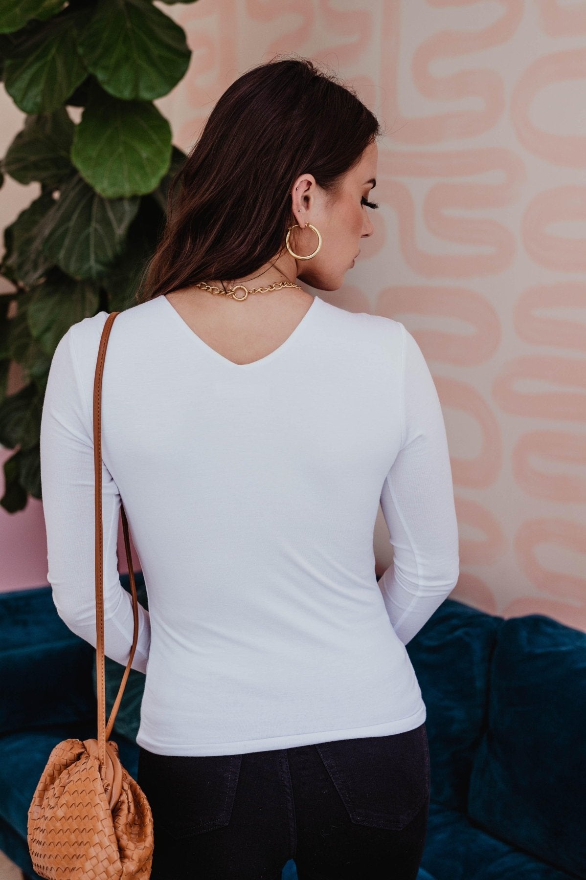 White Lined V-Neck Top-BEST SELLER