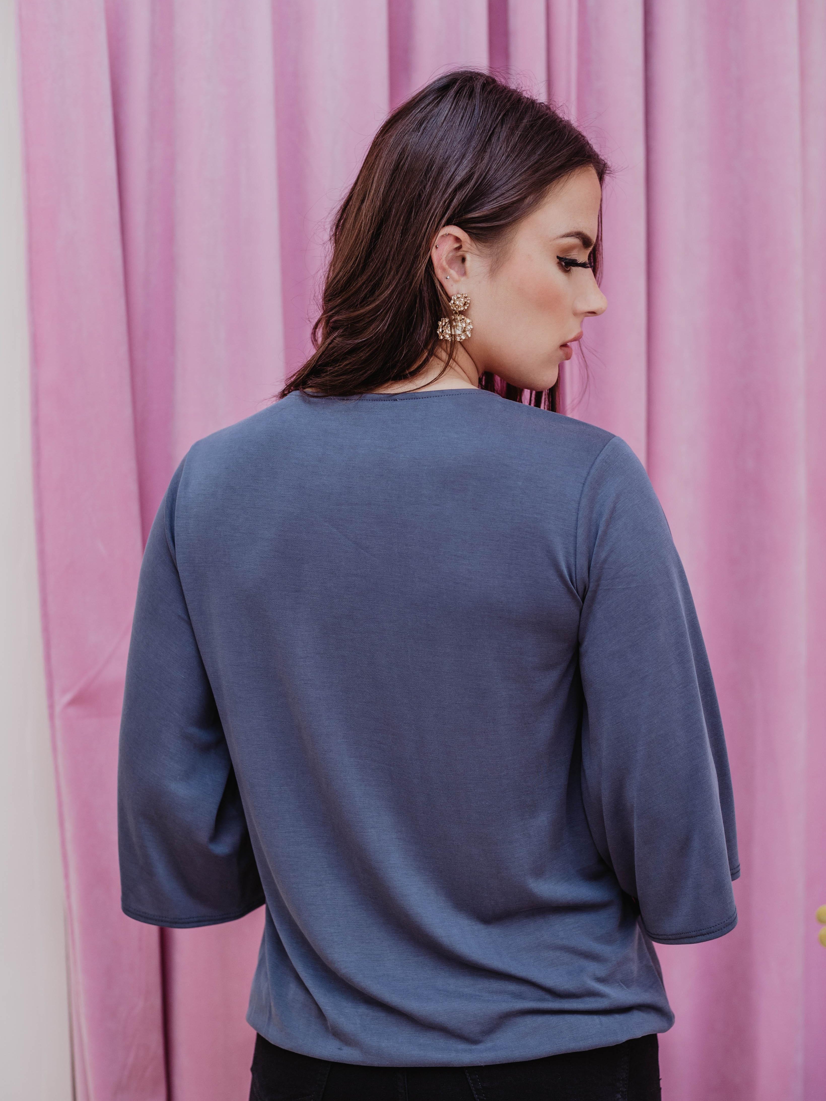 Navy Cupro Surplice Top-FINAL SALE