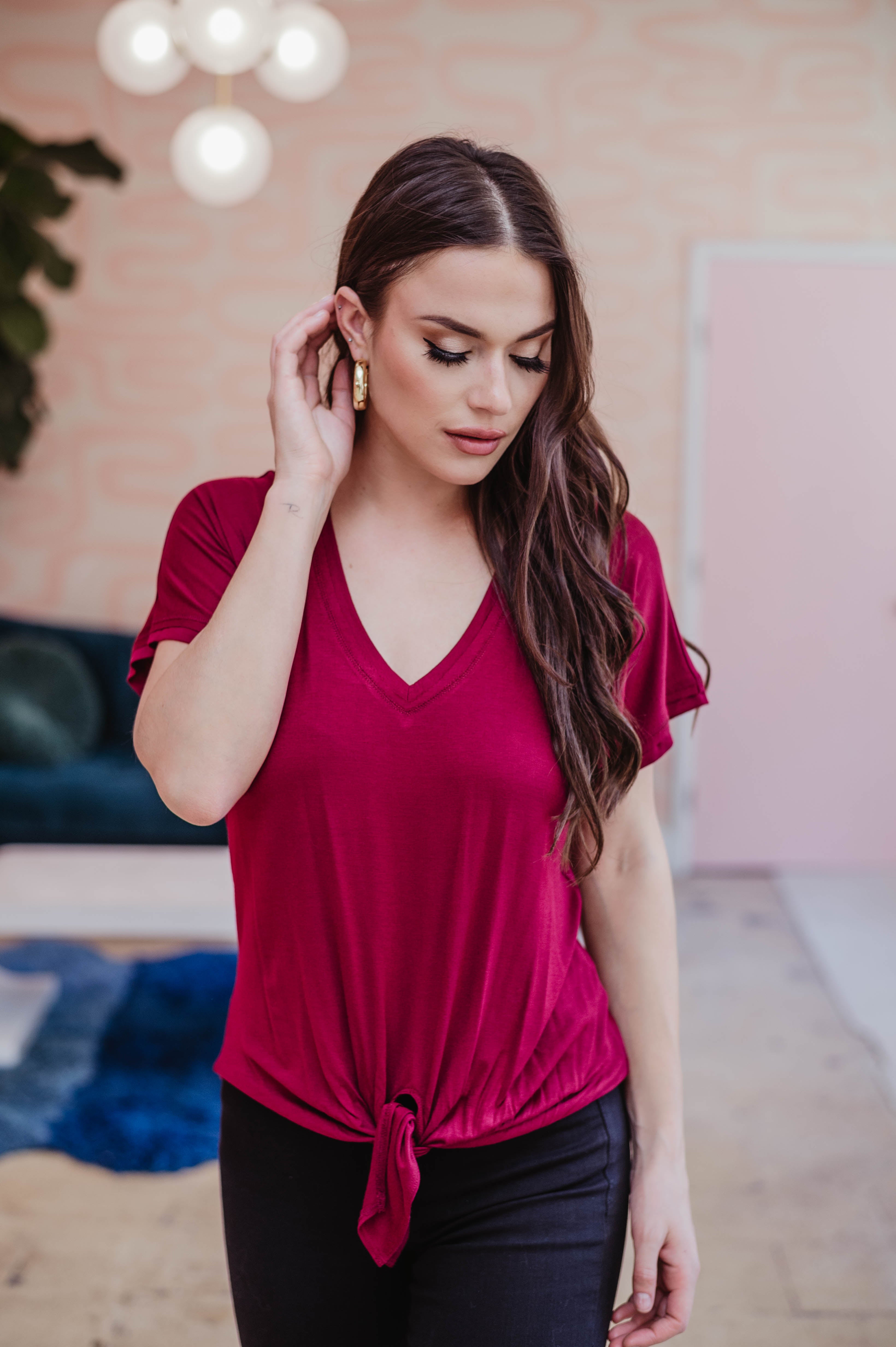 Burgundy Tee with Front Tie - FINAL SALE