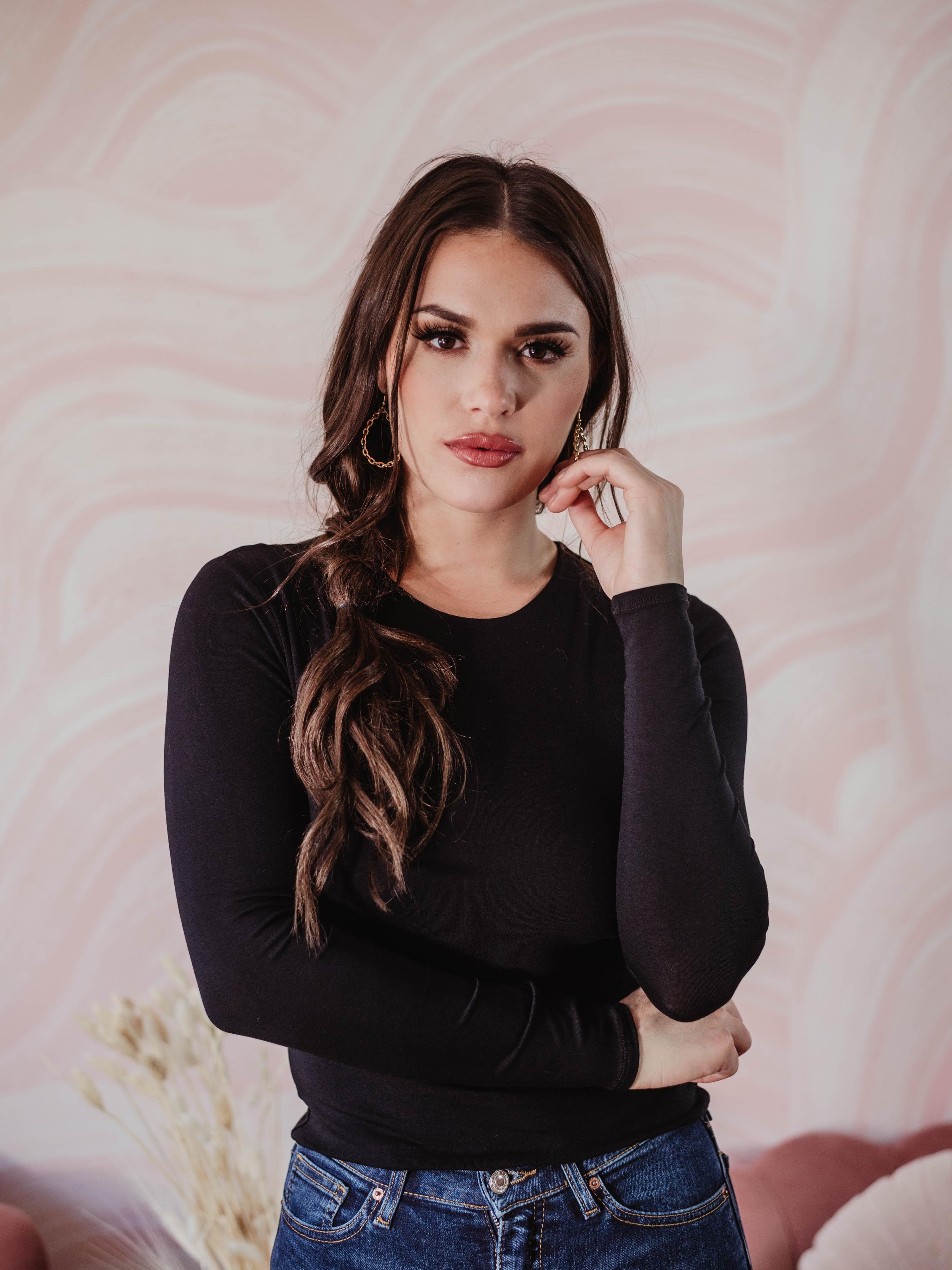 Black Lined Crew Neck Top-BEST SELLER