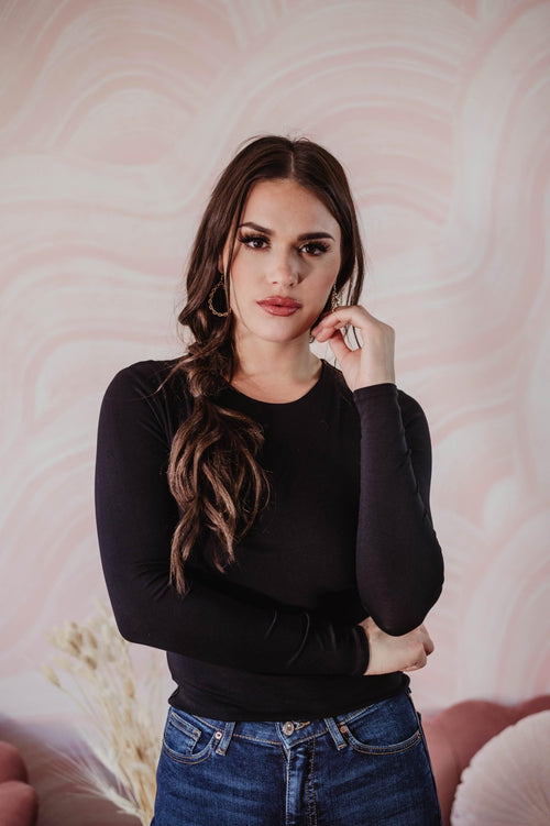 Black Lined Crew Neck Top-BEST SELLER