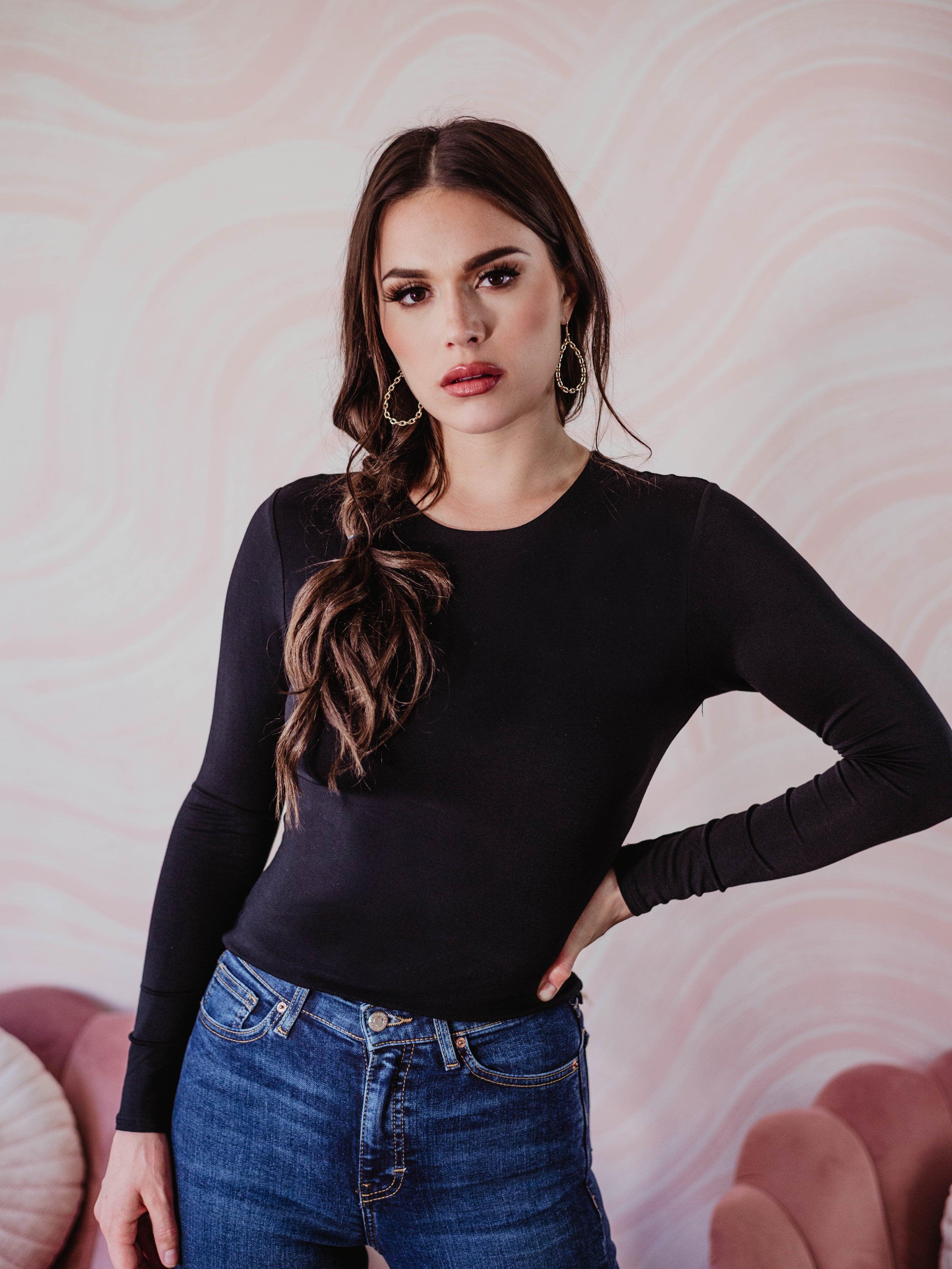 Black Lined Crew Neck Top-BEST SELLER