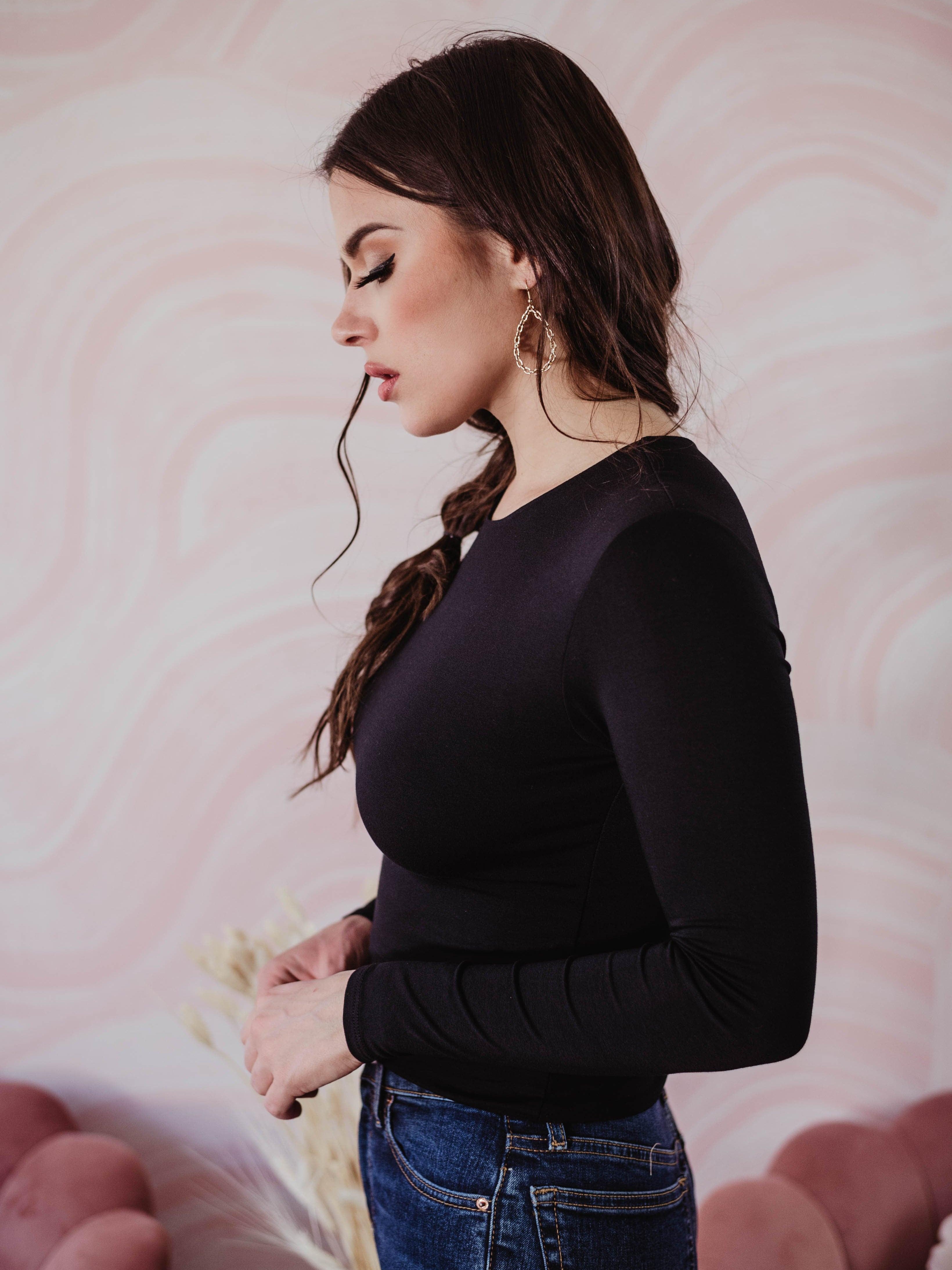 Black Lined Crew Neck Top-BEST SELLER