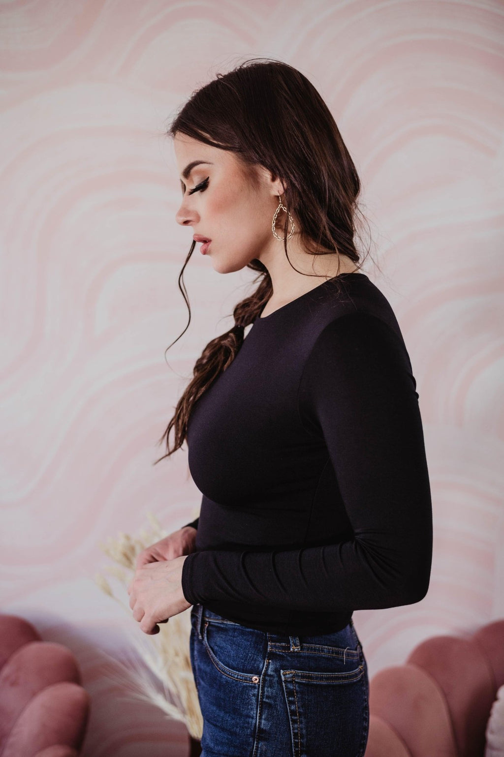 Black Lined Crew Neck Top-BEST SELLER
