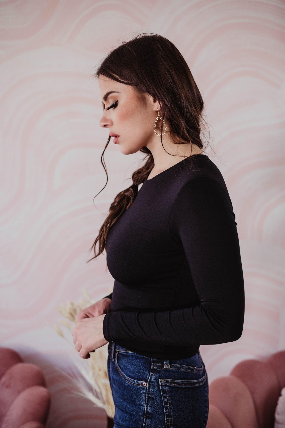 Black Lined Crew Neck Top-BEST SELLER