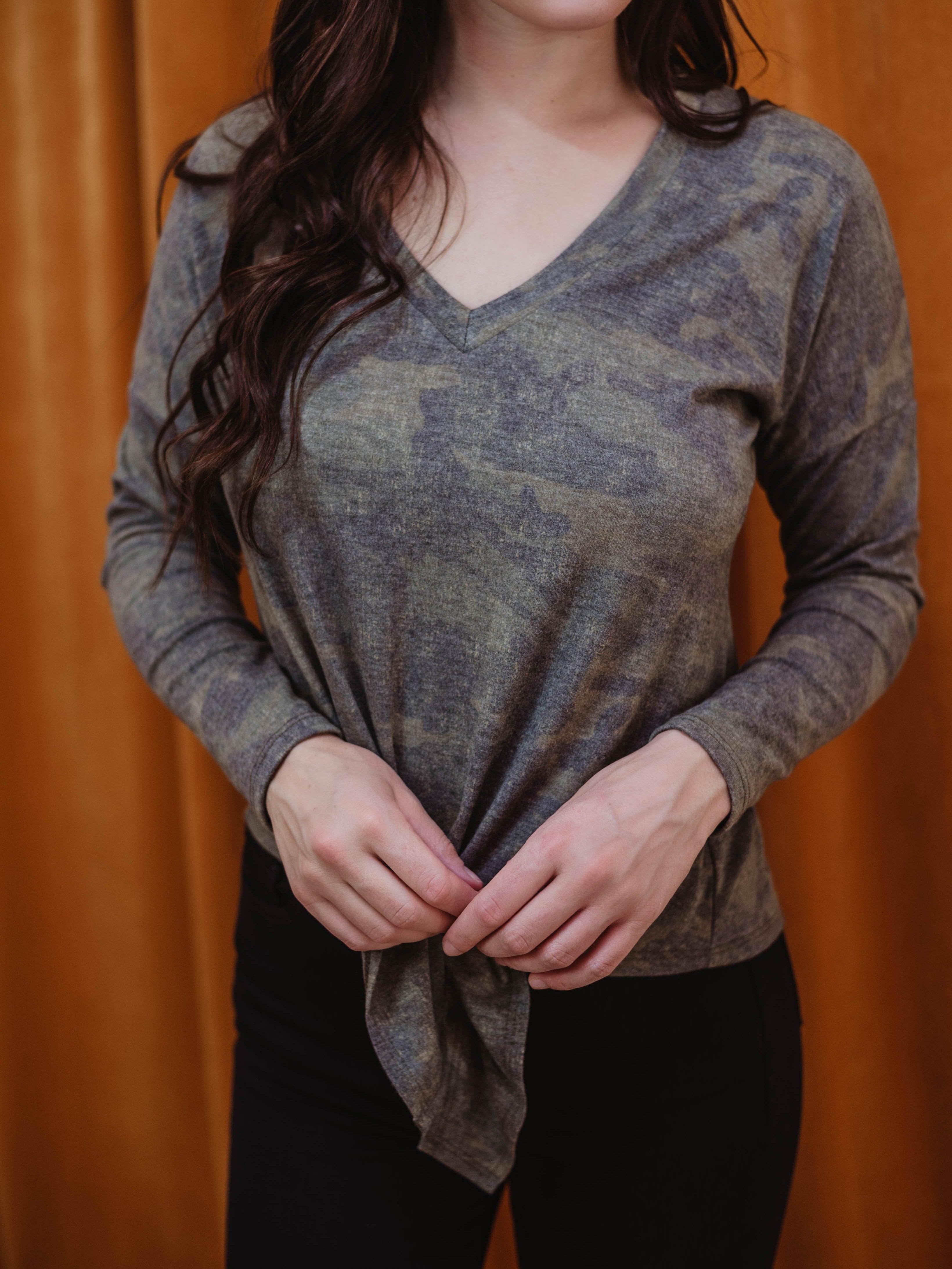 Long Sleeve Top with Tie - Military Camo - FINAL SALE