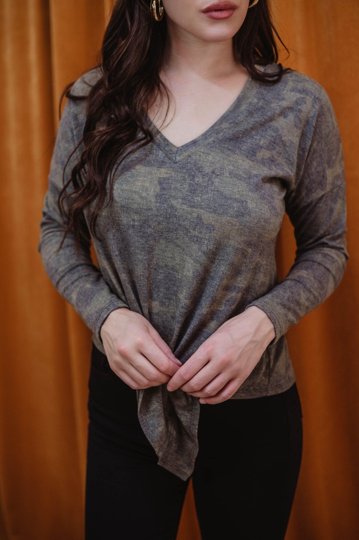 Long Sleeve Top with Tie - Military Camo - FINAL SALE