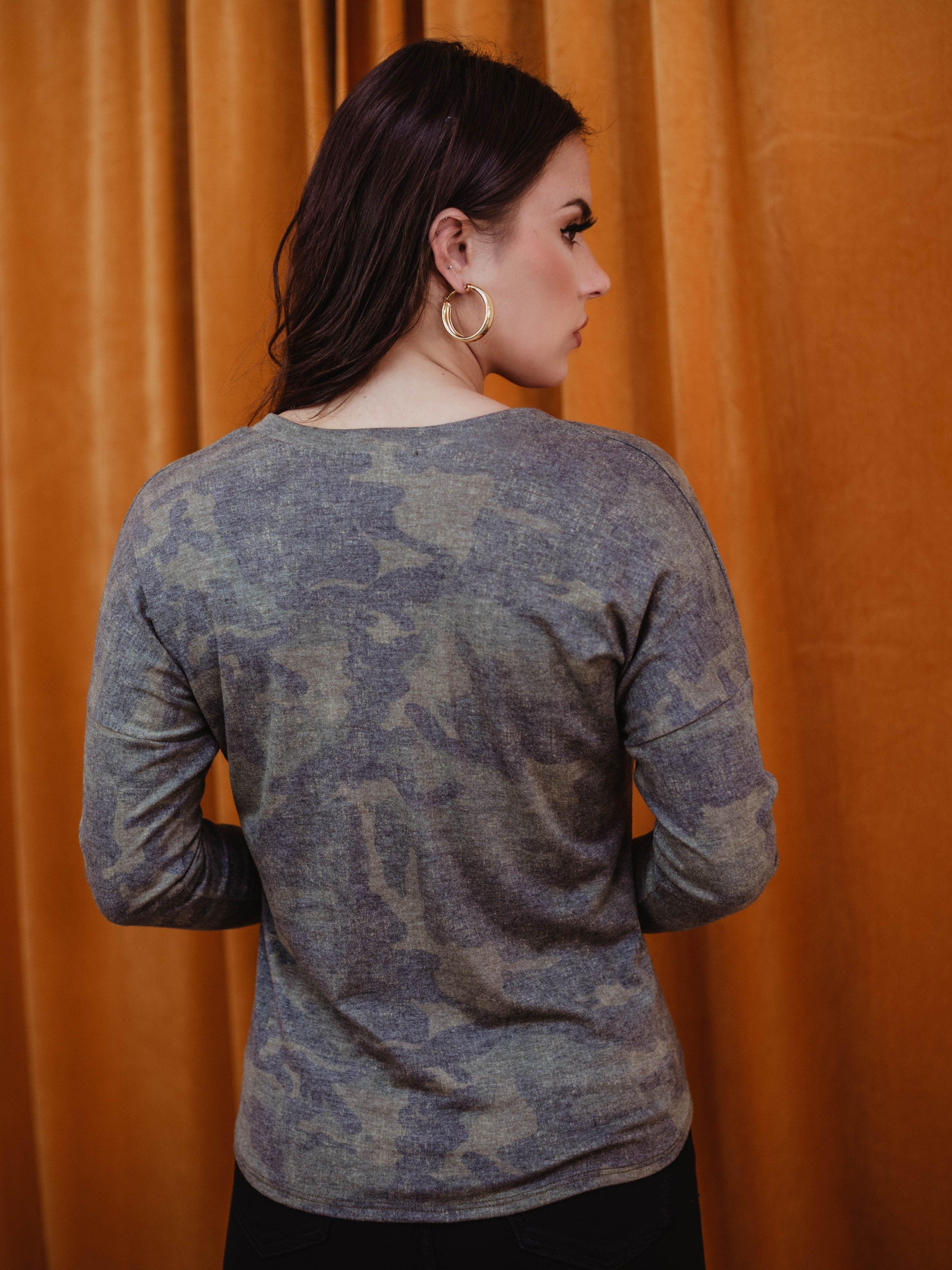 Long Sleeve Top with Tie - Military Camo - FINAL SALE