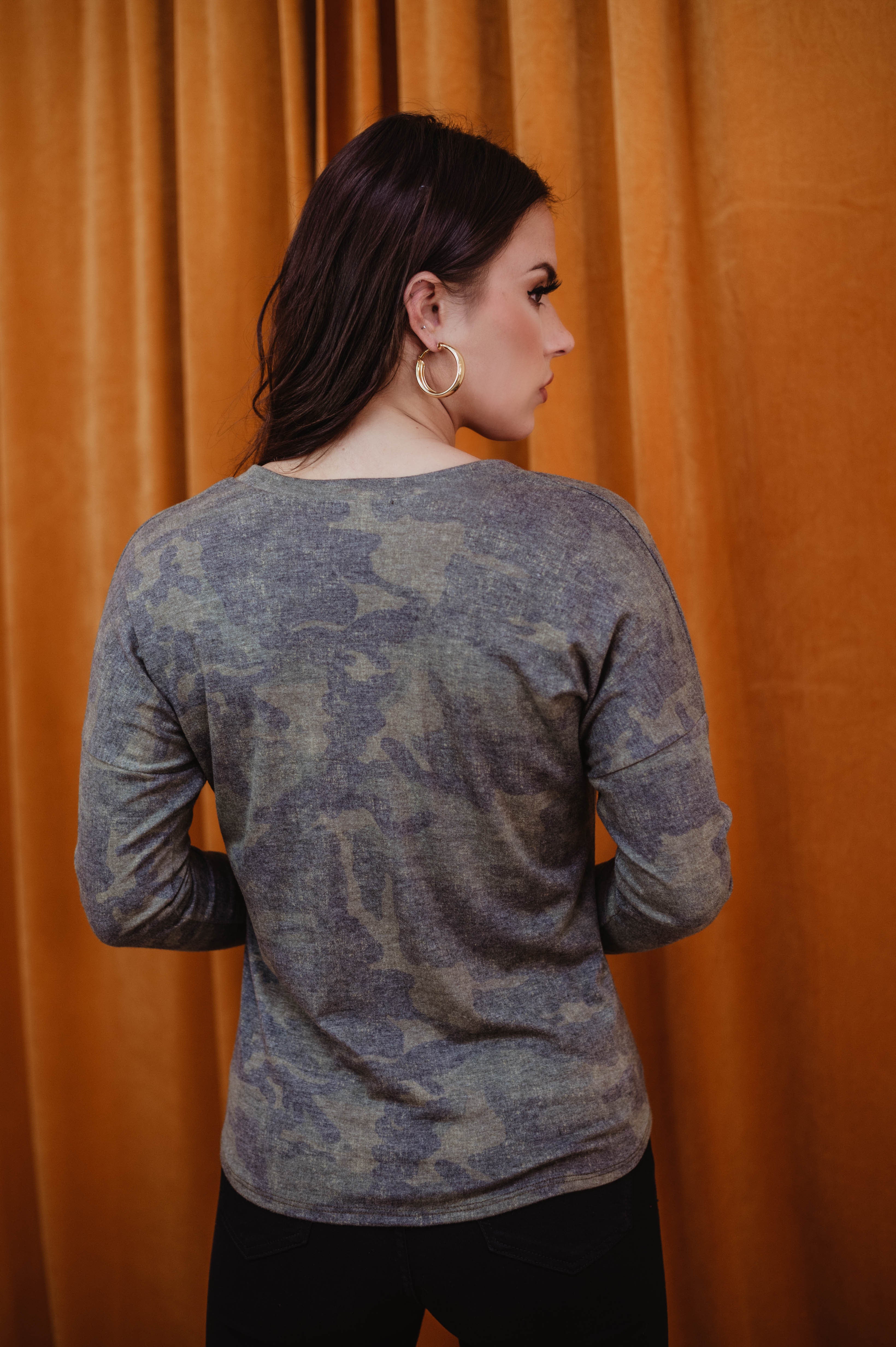 Long Sleeve Top with Tie - Military Camo - FINAL SALE