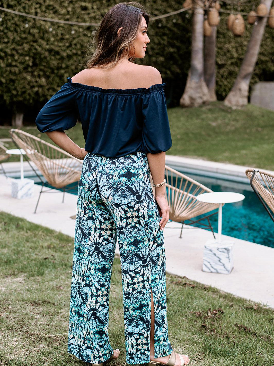 Navy Off the Shoulder Mom Cropped Top-BEST SELLER