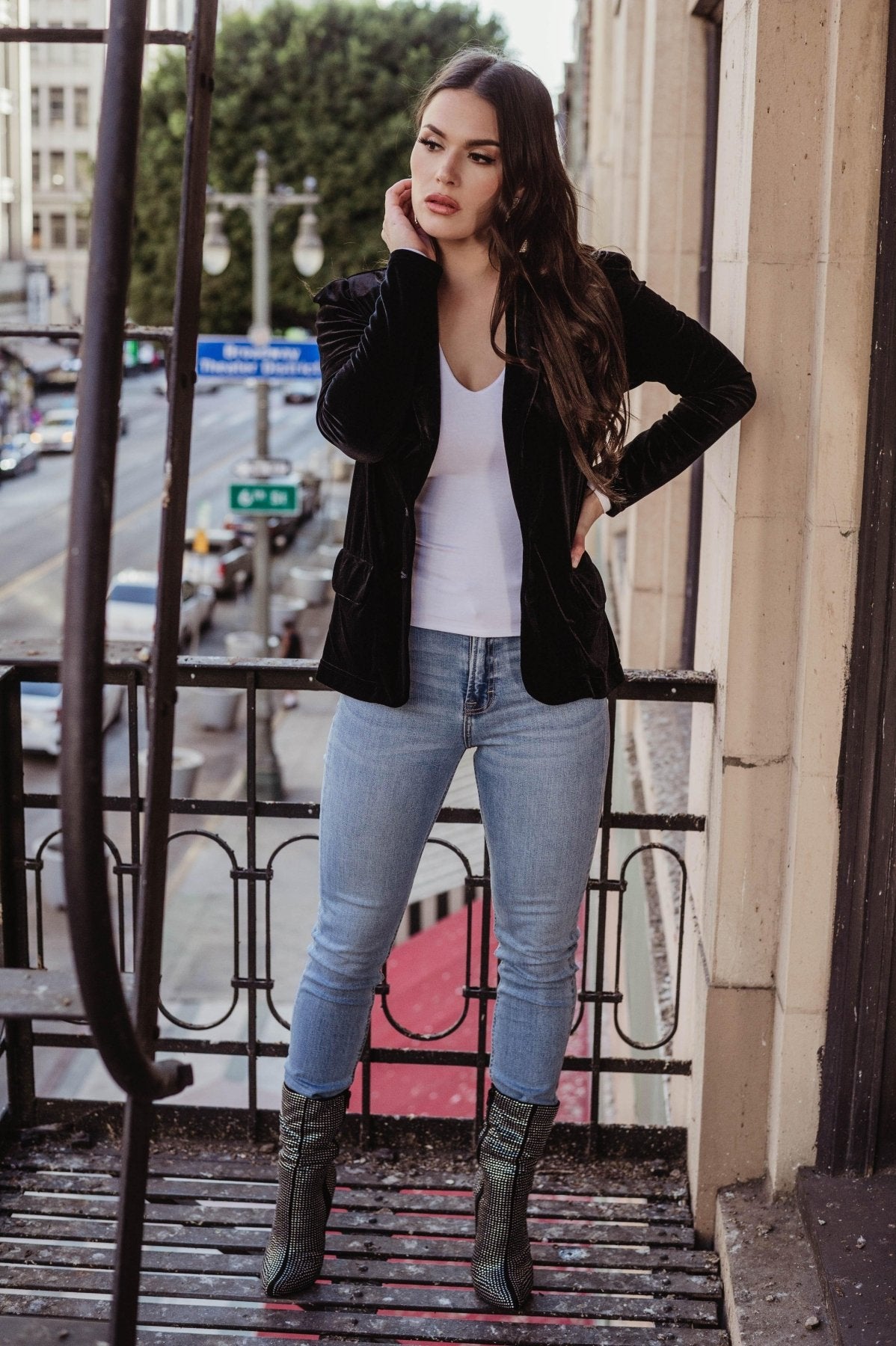Black Velvet Shirred Blazer-BEST SELLER