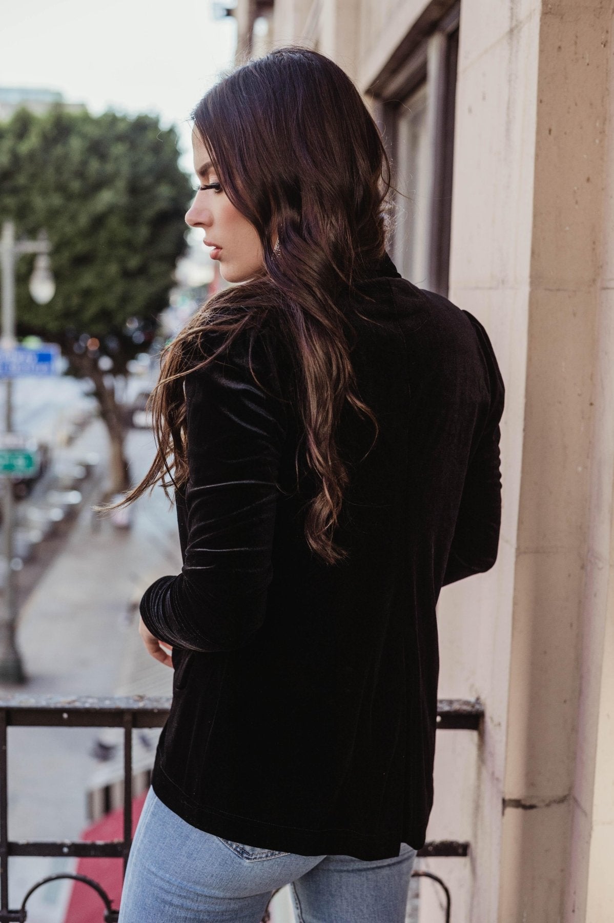 Black Velvet Shirred Blazer-BEST SELLER