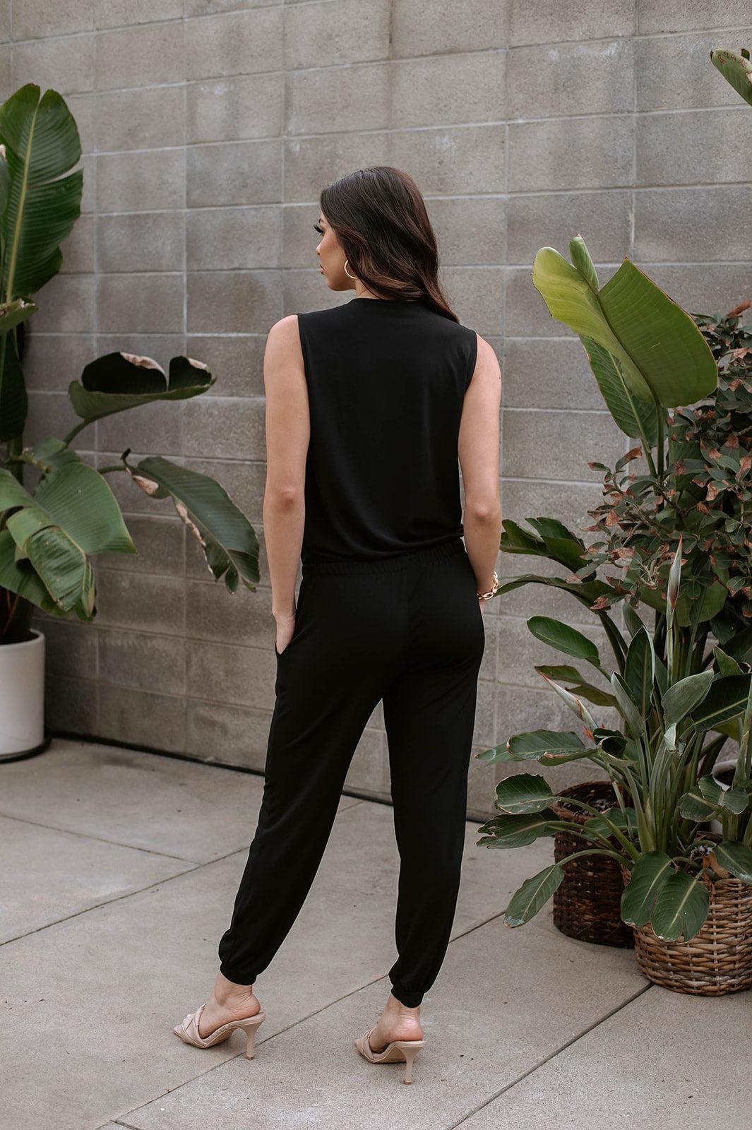 Black Stretch Jogger Jumpsuit - BEST SELLER