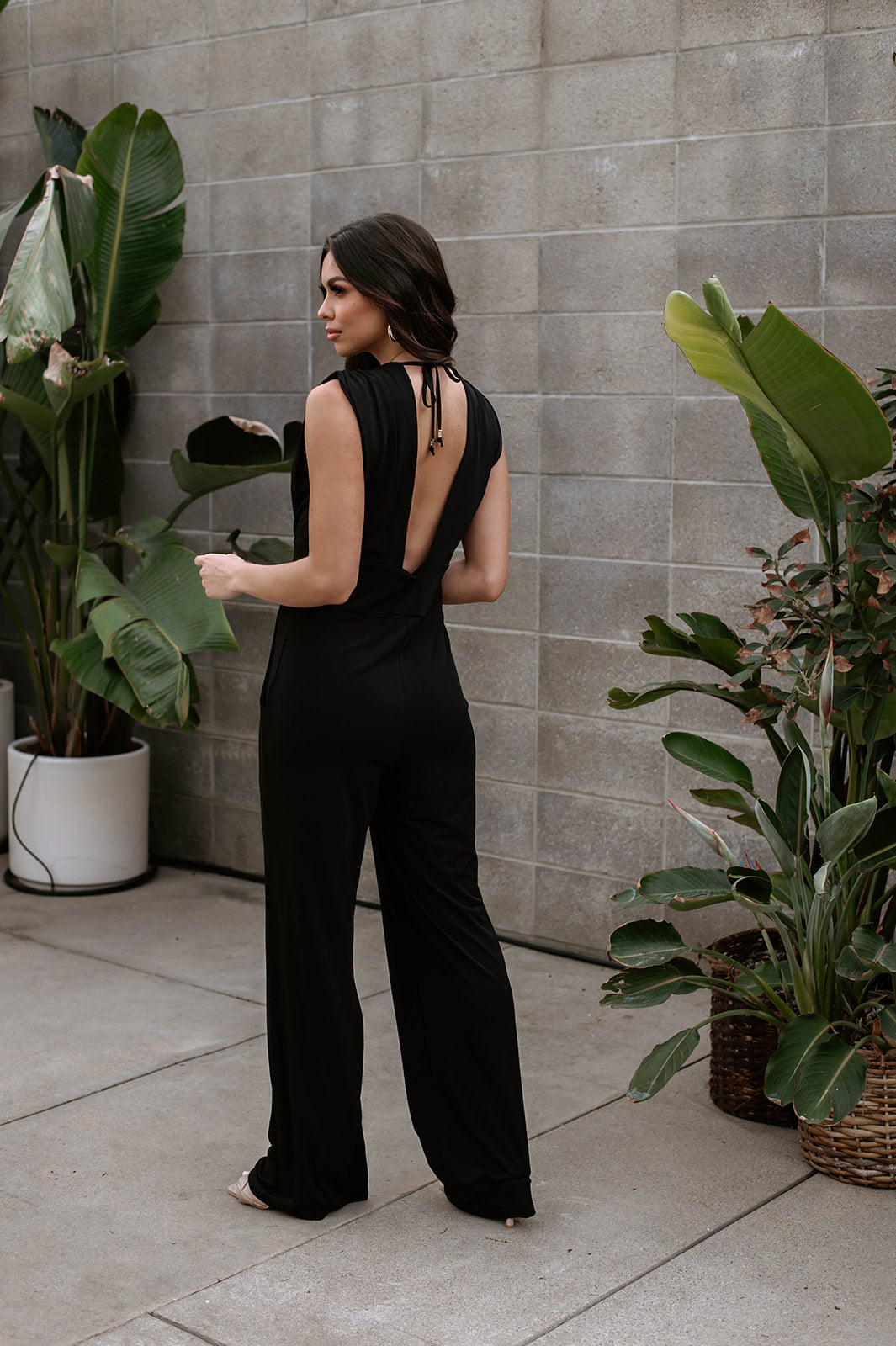 Black Deep V Jumpsuit-FINAL SALE