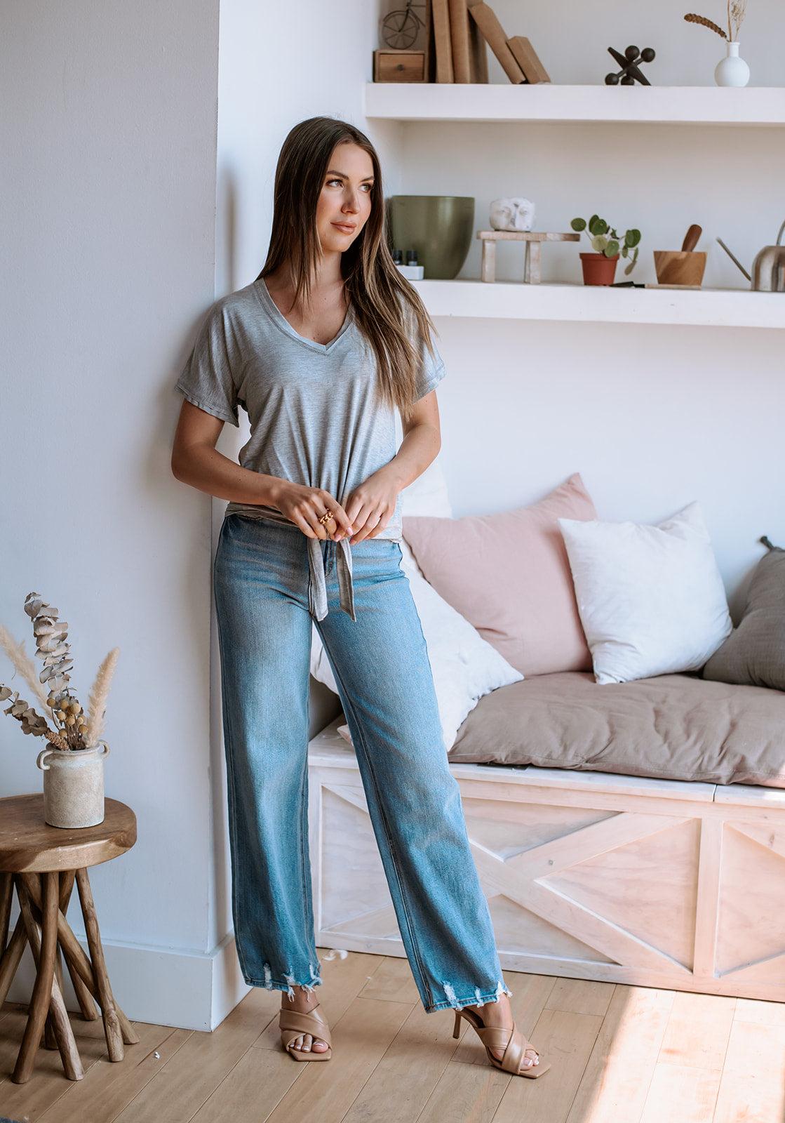 Light Grey Tee with Front Tie-BEST SELLER