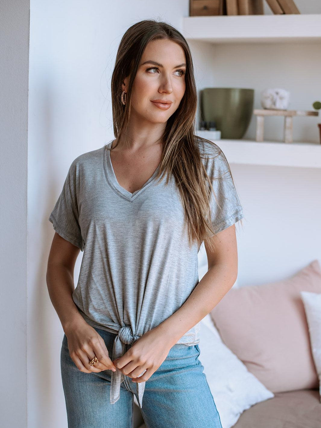 Light Grey Tee with Front Tie-BEST SELLER