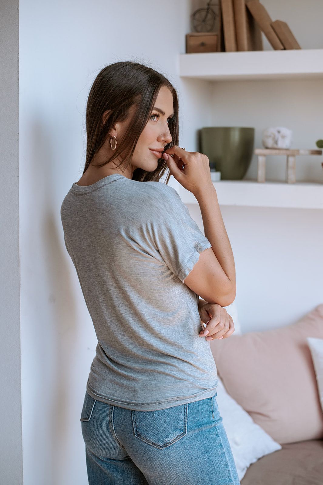 Light Grey Tee with Front Tie- FINAL SALE