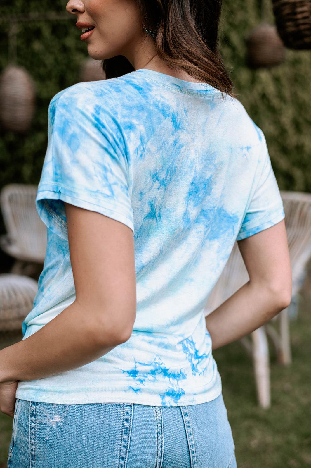 Sky Tie Dye Tee with Front Tie-FINAL SALE