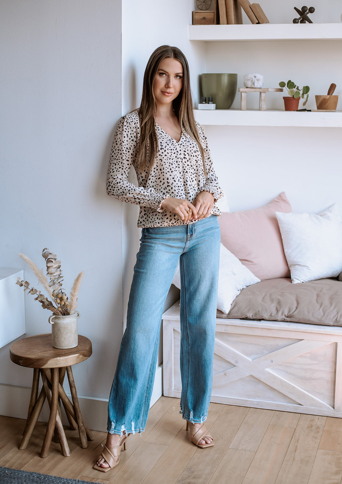 Chiara Surplice Top with Smocked Cuffs-FINAL SALE