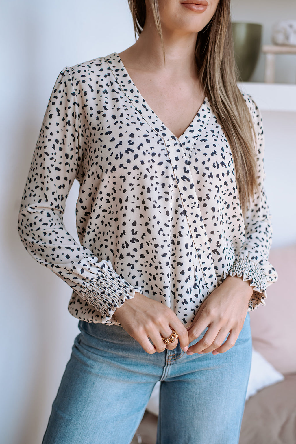 Chiara Surplice Top with Smocked Cuffs-FINAL SALE