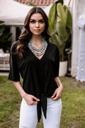 Black Stretch V-Neck Tie Top-BEST SELLER