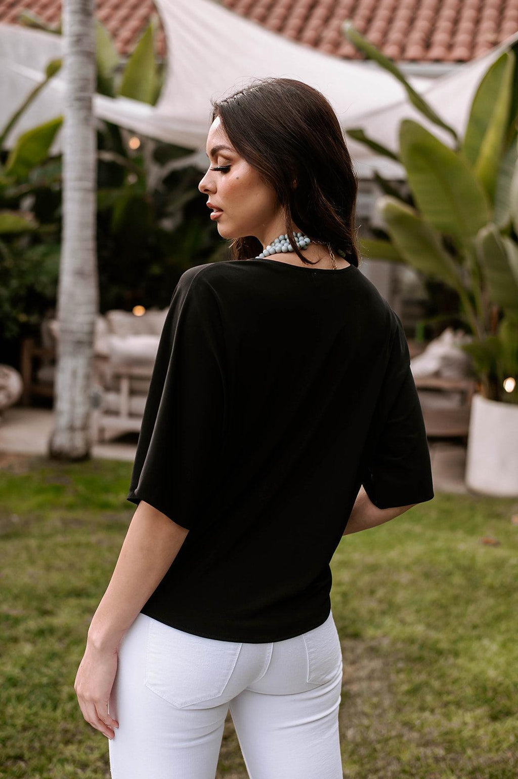 Black Stretch V-Neck Tie Top-BEST SELLER