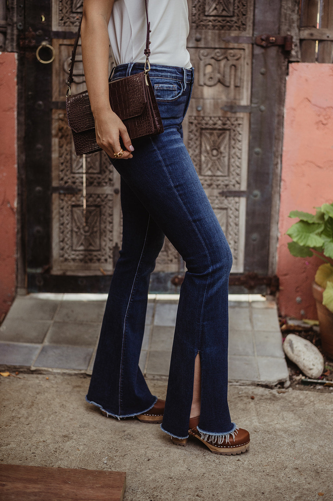 Rolling In The Blues - High Rise Flare Jeans with Slit - FINAL SALE