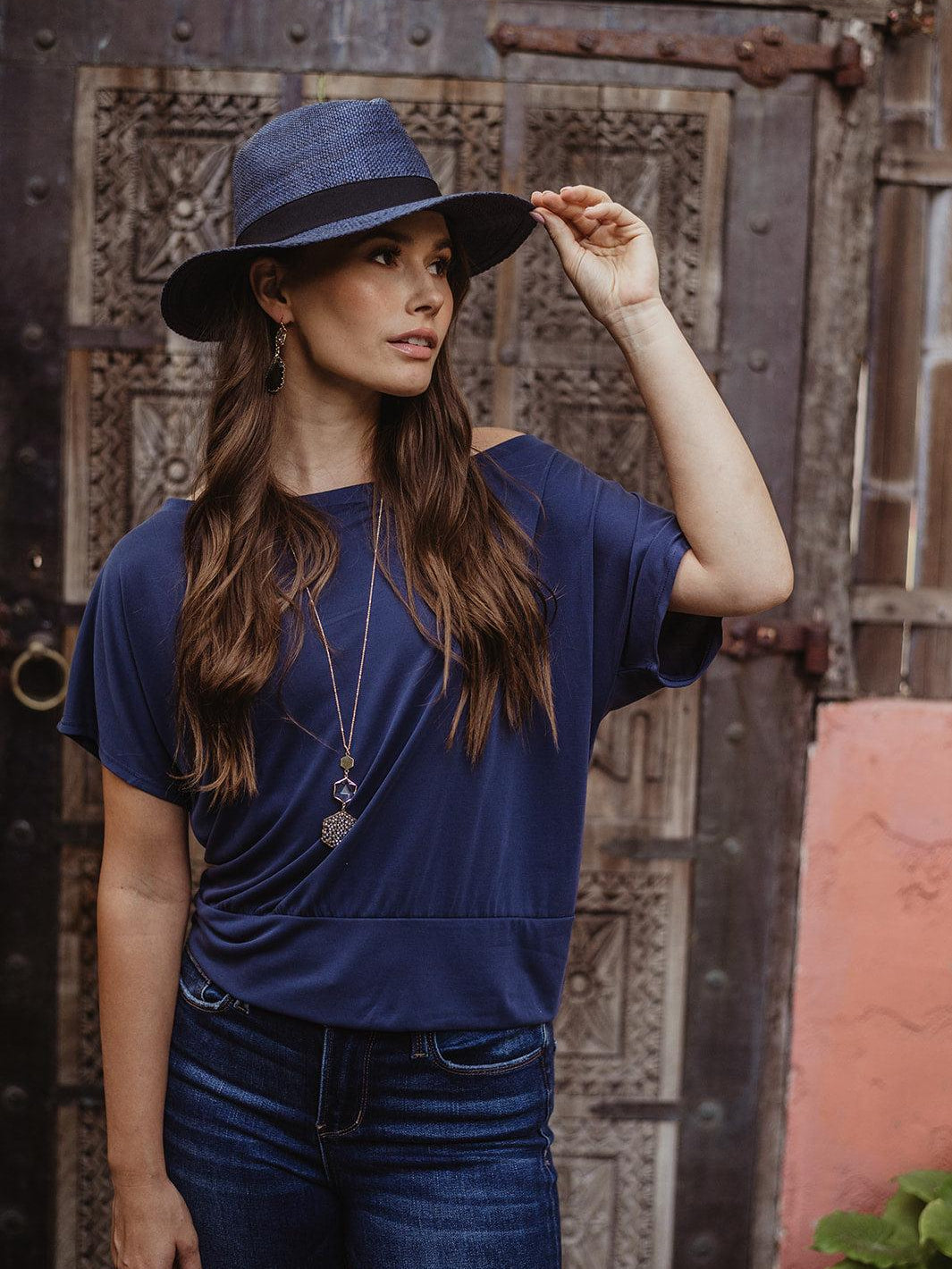 Navy Cupro OTS Top