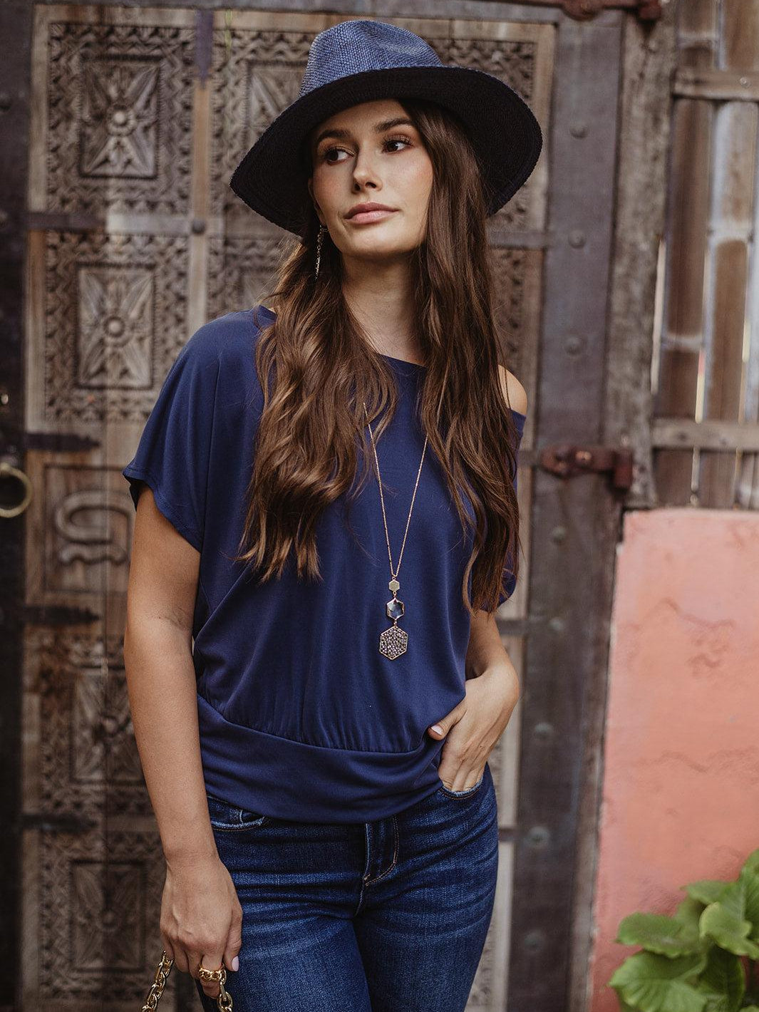 Navy Cupro OTS Top