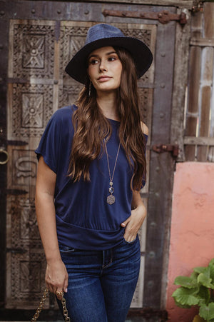 Navy Cupro OTS Top
