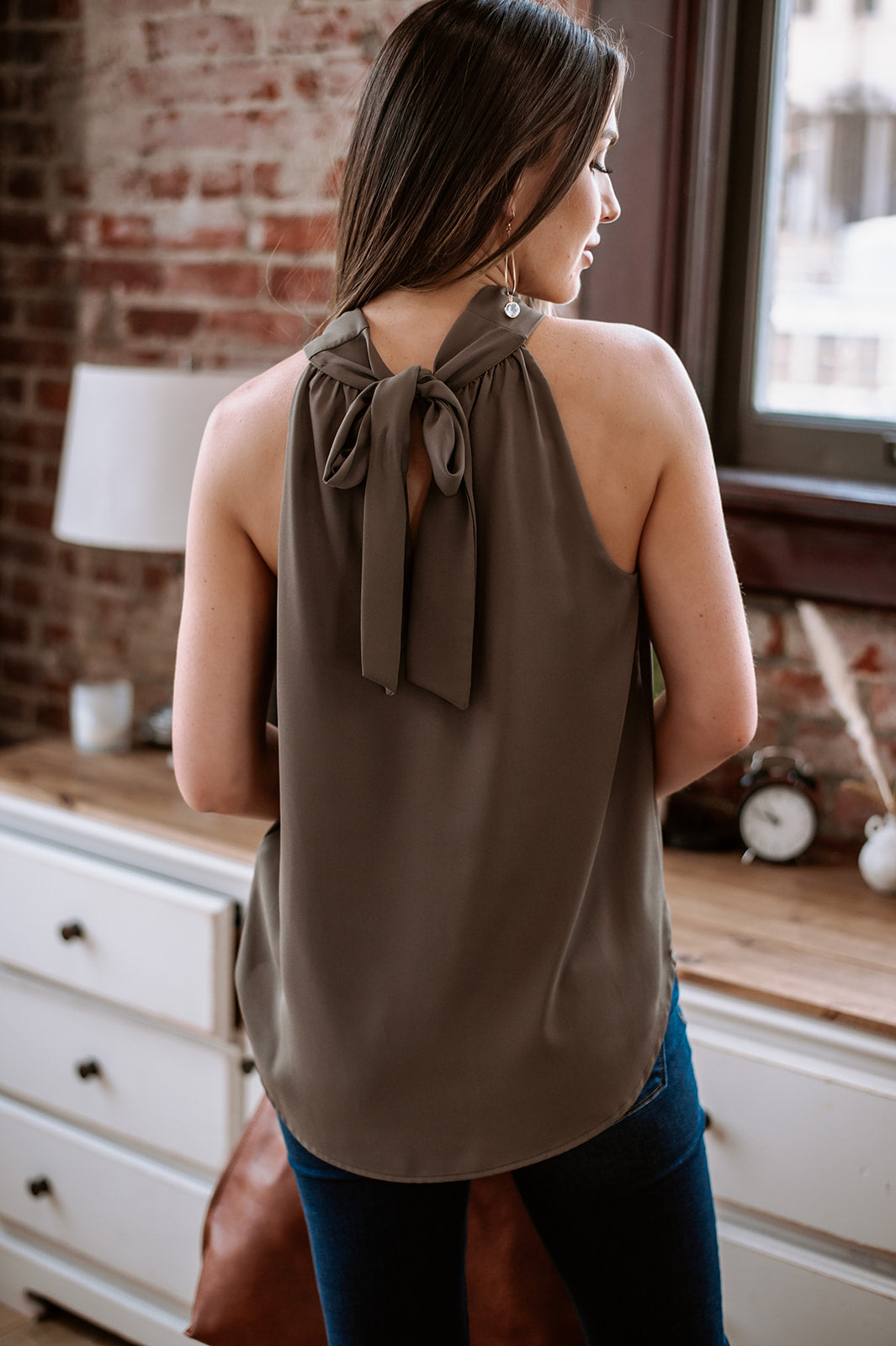 Olive Green Twist Halter Blouse-FINAL SALE